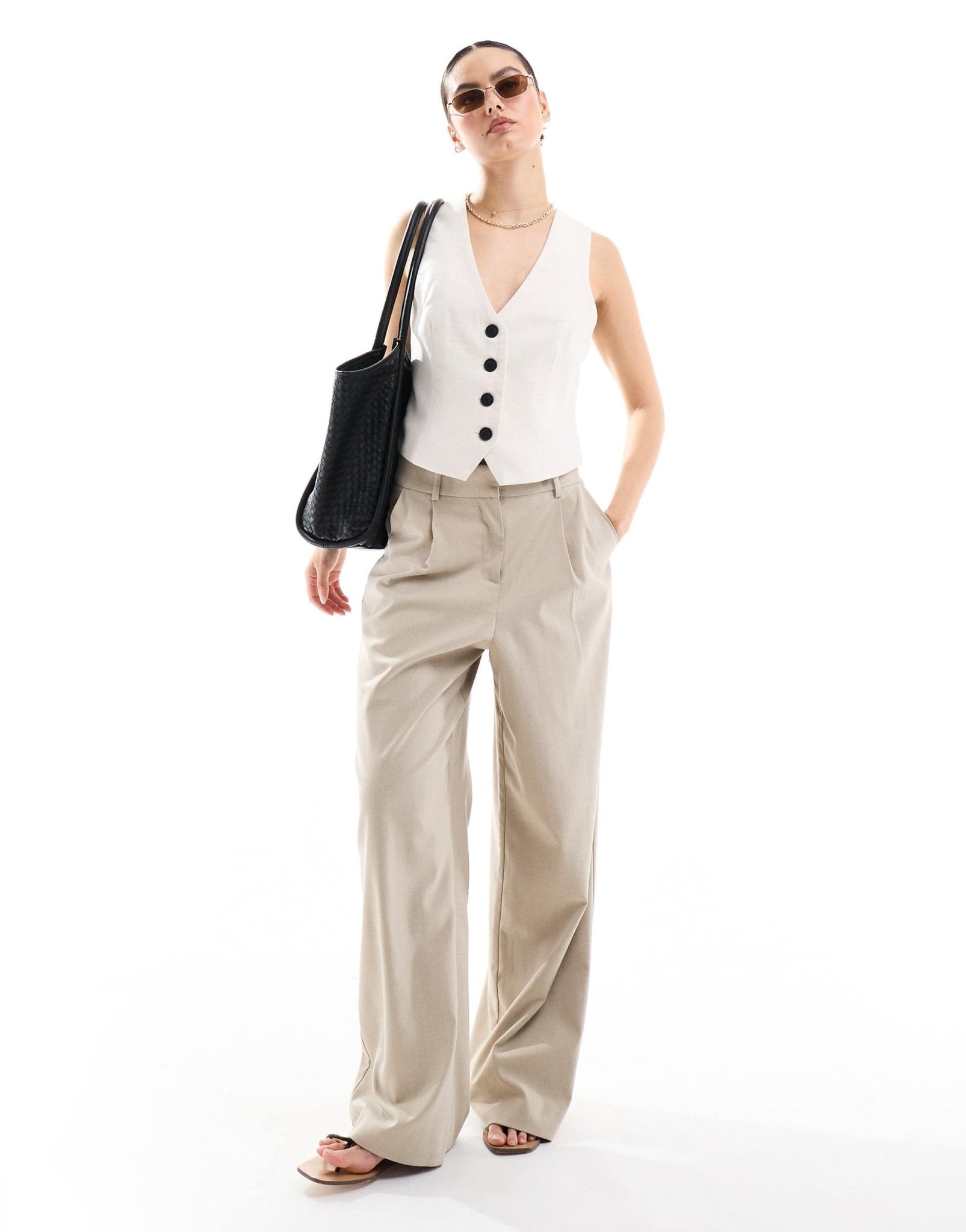 Pimkie linen look waistcoat in beige - ASOS Sample Sale EU Store