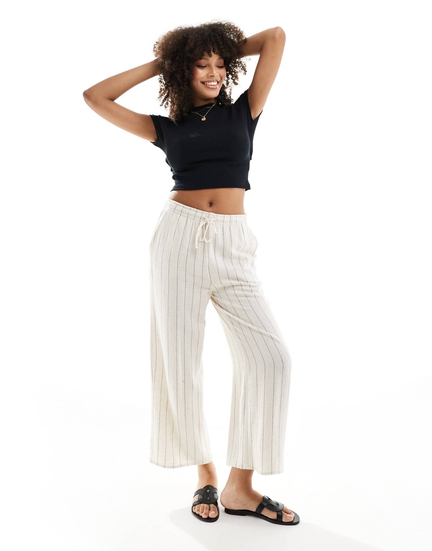Pimkie ribbed low back tie detail short sleeve top in black - ASOS Sample Sale EU Store