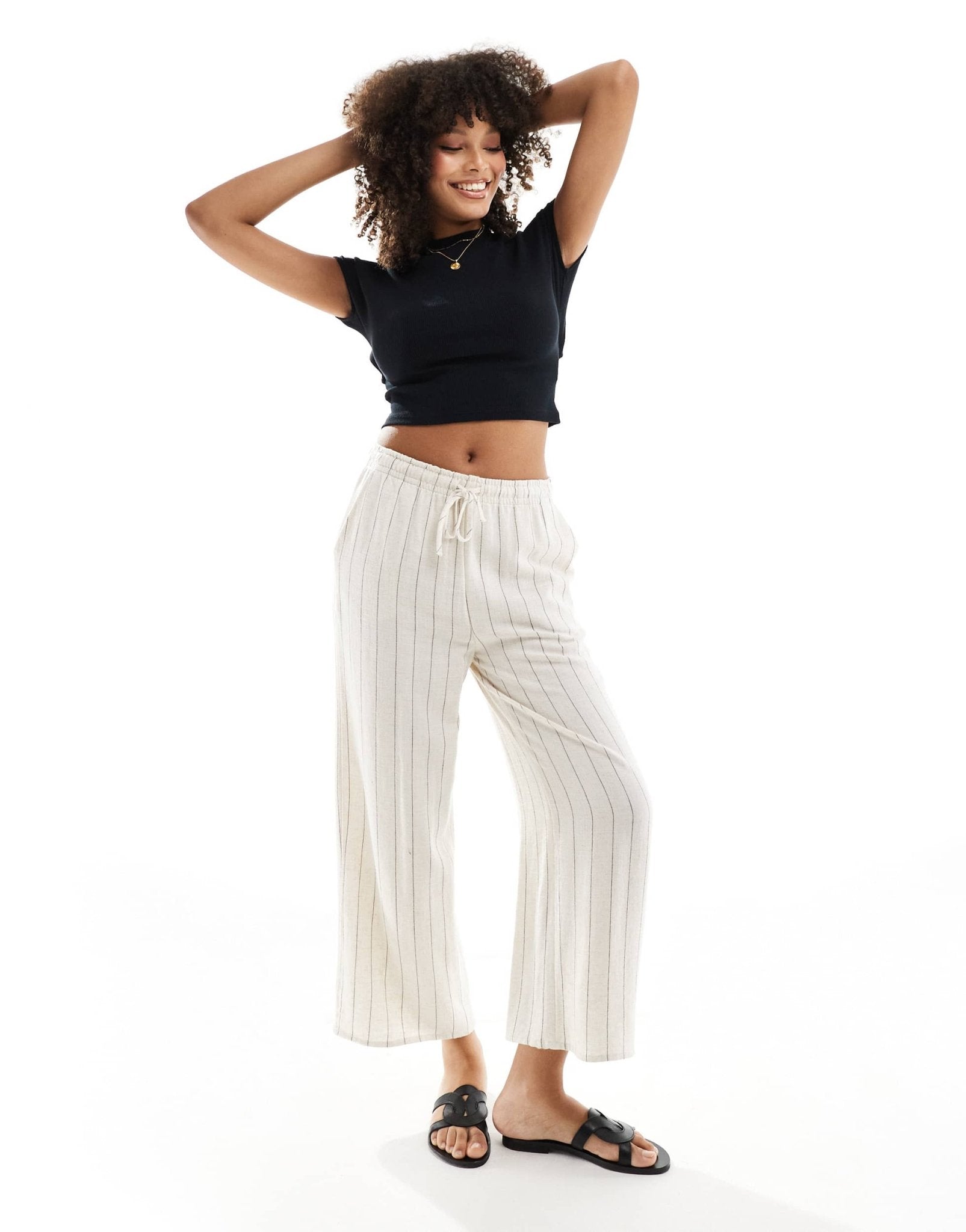 Pimkie ribbed low back tie detail short sleeve top in black - ASOS Sample Sale EU Store