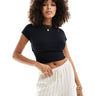 Pimkie ribbed low back tie detail short sleeve top in black