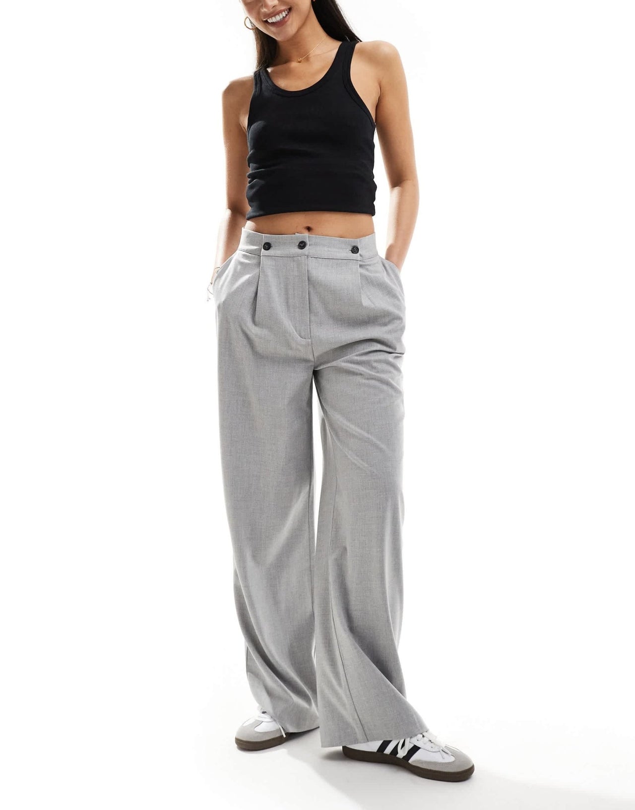 Pimkie tailored adjustable waist straight leg trouser in light grey - ASOS Sample Sale EU Store