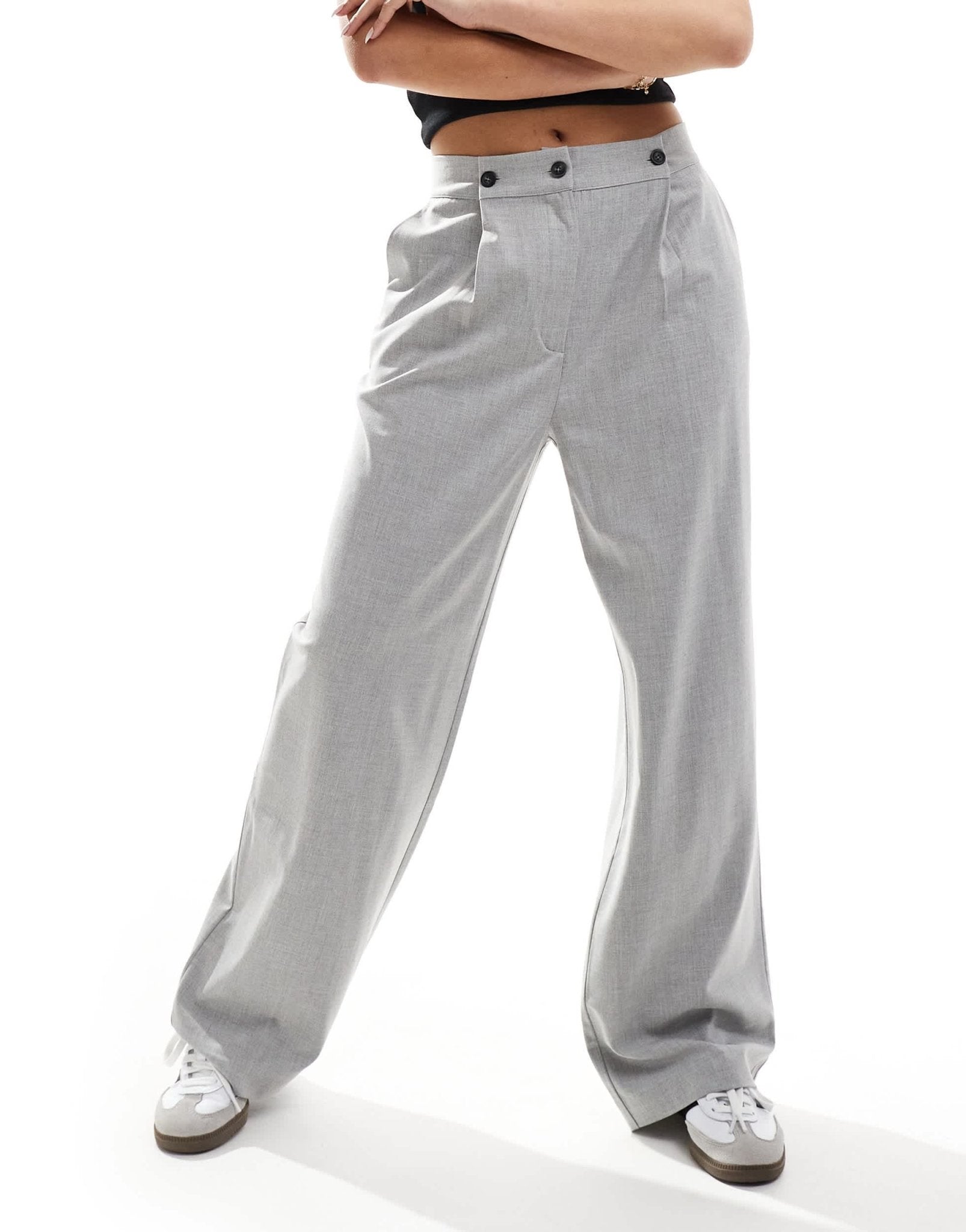Pimkie tailored adjustable waist straight leg trouser in light grey - ASOS Sample Sale EU Store