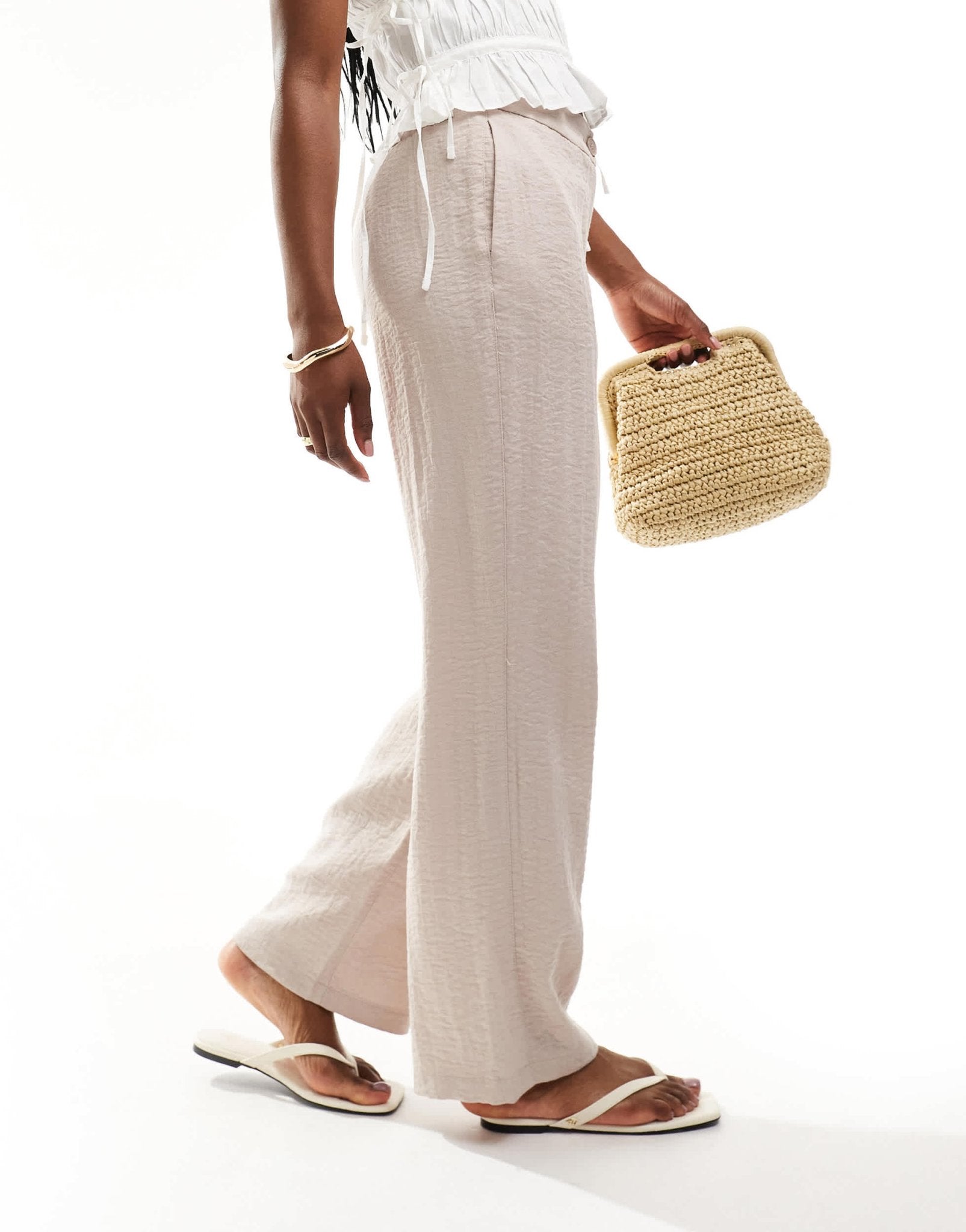 Pimkie textured wide leg trousers in beige - ASOS Sample Sale EU Store
