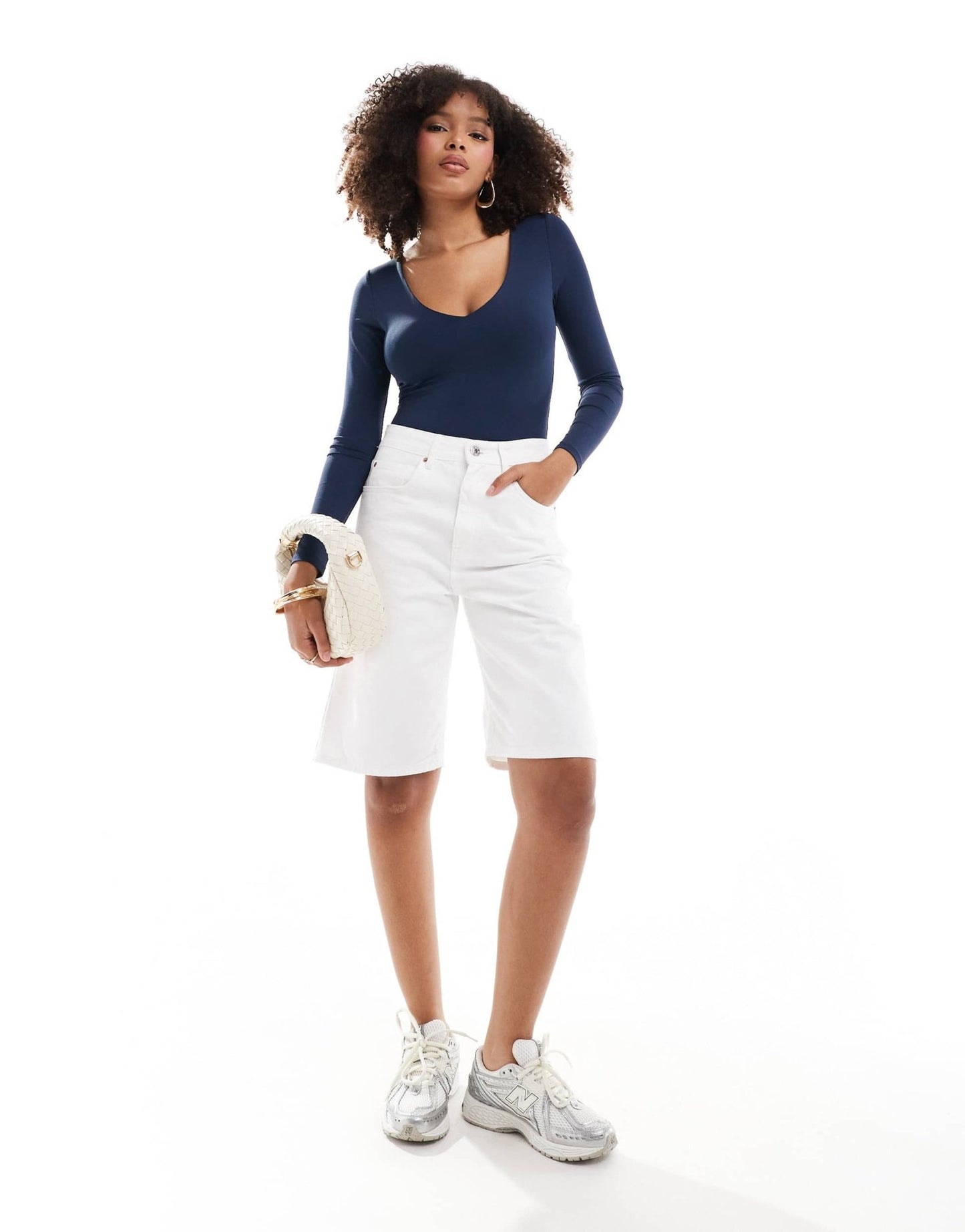 Pimkie v neck long sleeve body in dark blue - ASOS Sample Sale EU Store