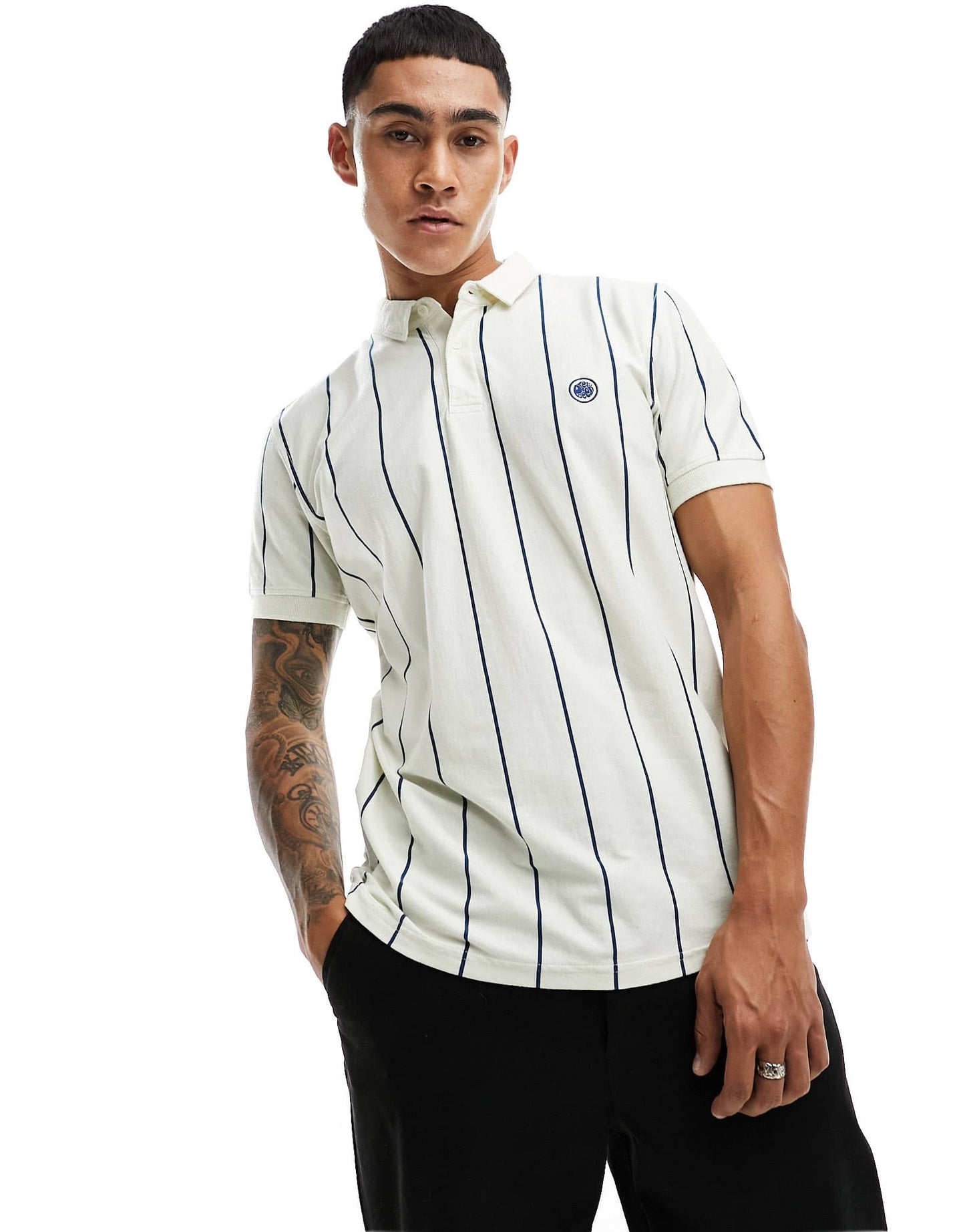 Pretty Green vega pinstripe polo shirt in beige - ASOS Sample Sale EU Store