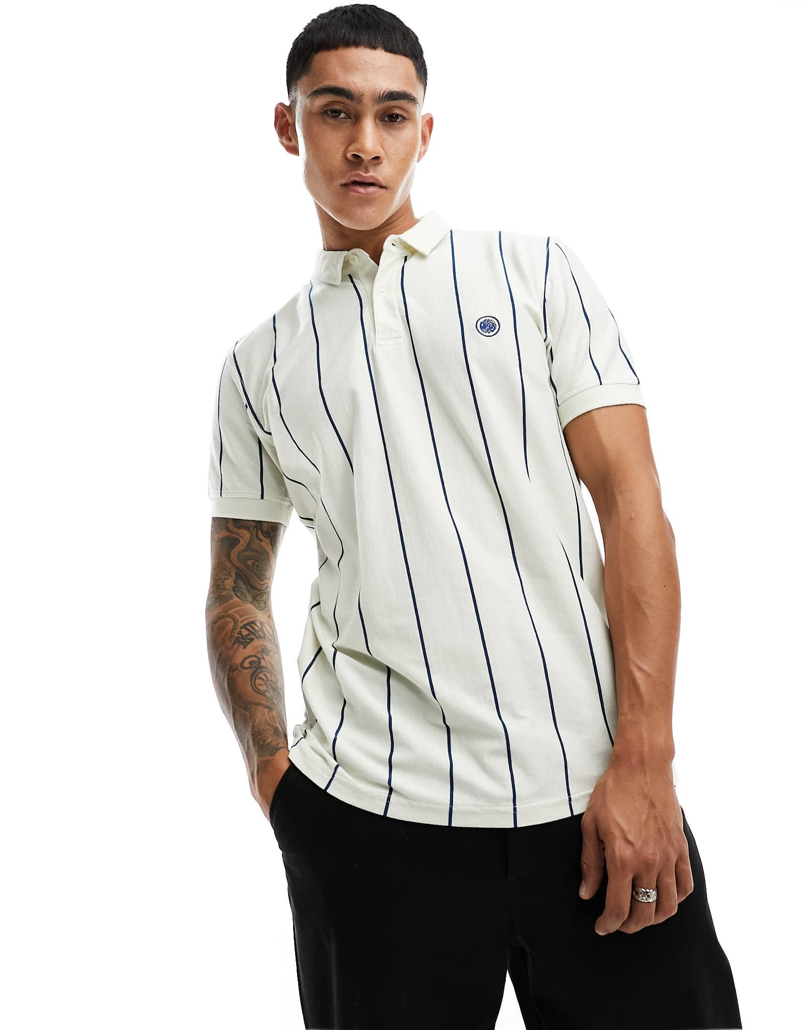 Pretty Green vega pinstripe polo shirt in beige - ASOS Sample Sale EU Store