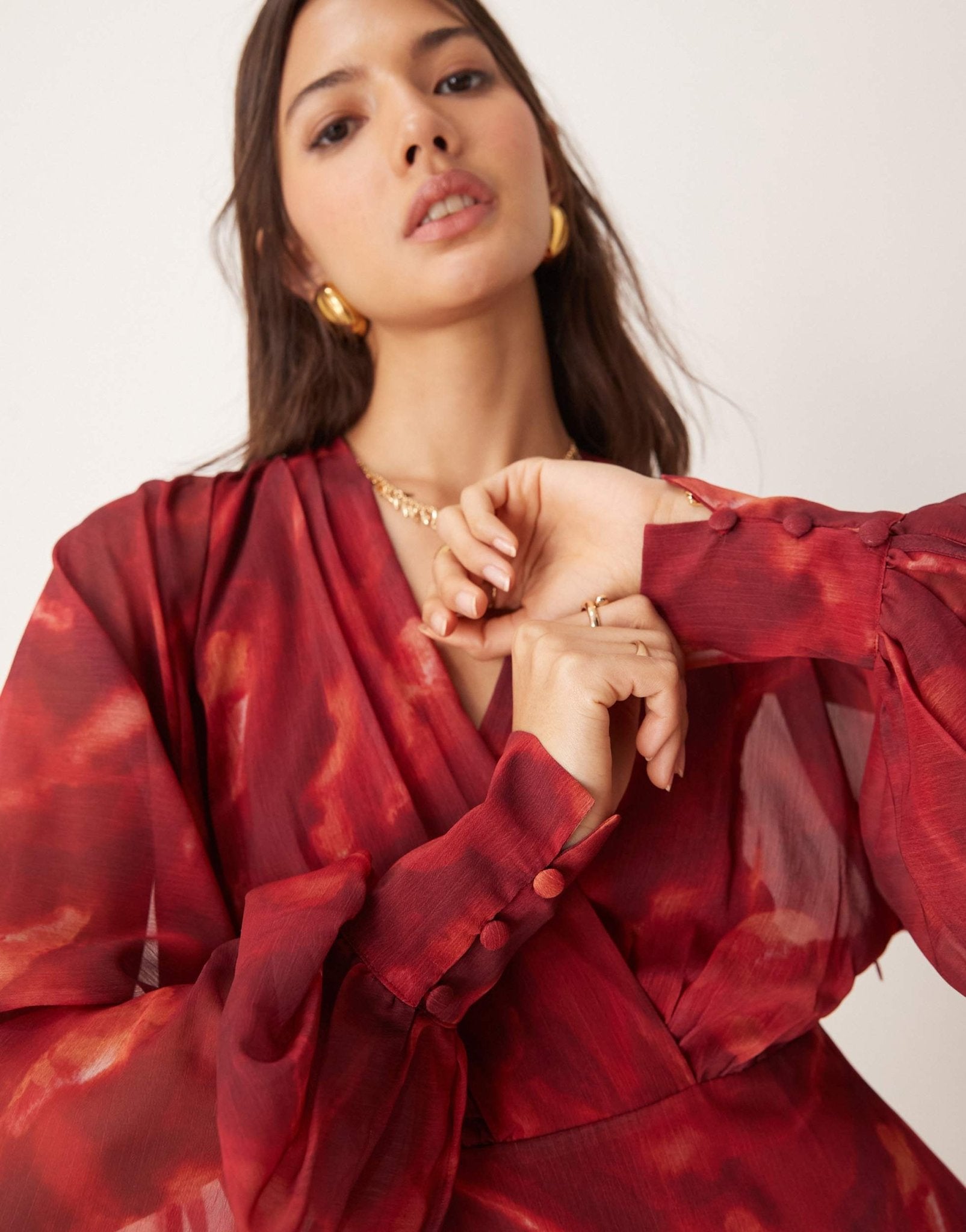 Pretty Lavish balloon sleeve midaxi dress in red print - ASOS Sample Sale EU Store