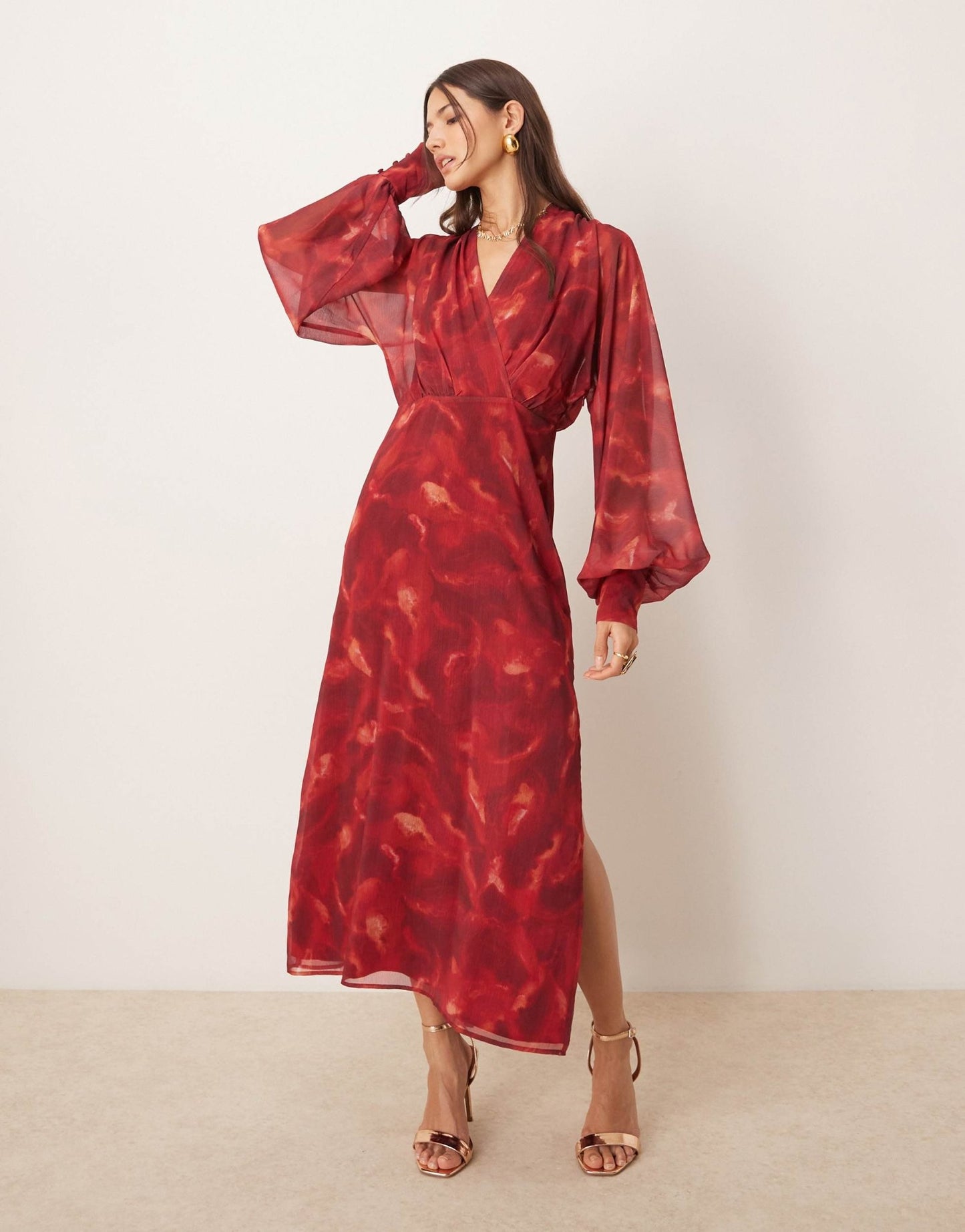 Pretty Lavish balloon sleeve midaxi dress in red print - ASOS Sample Sale EU Store