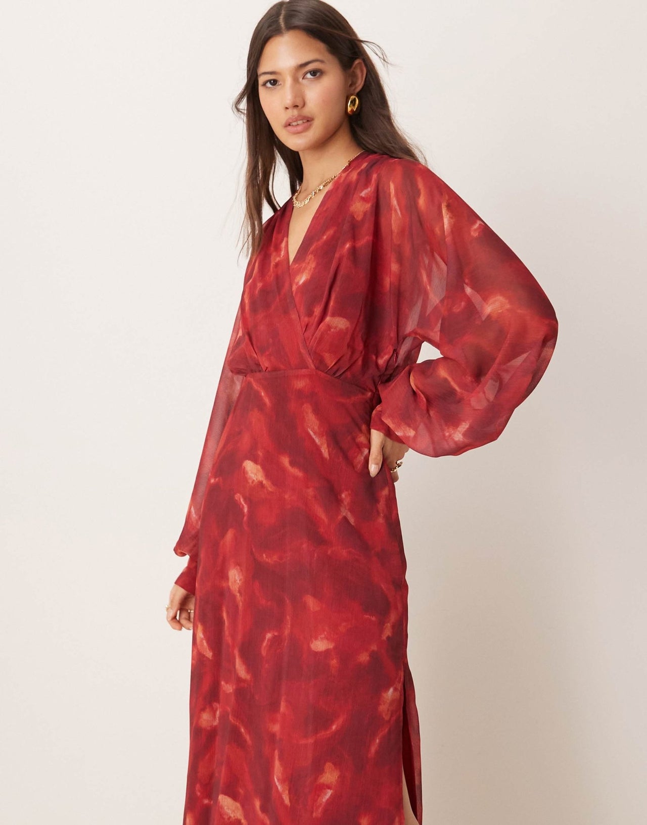 Pretty Lavish balloon sleeve midaxi dress in red print - ASOS Sample Sale EU Store