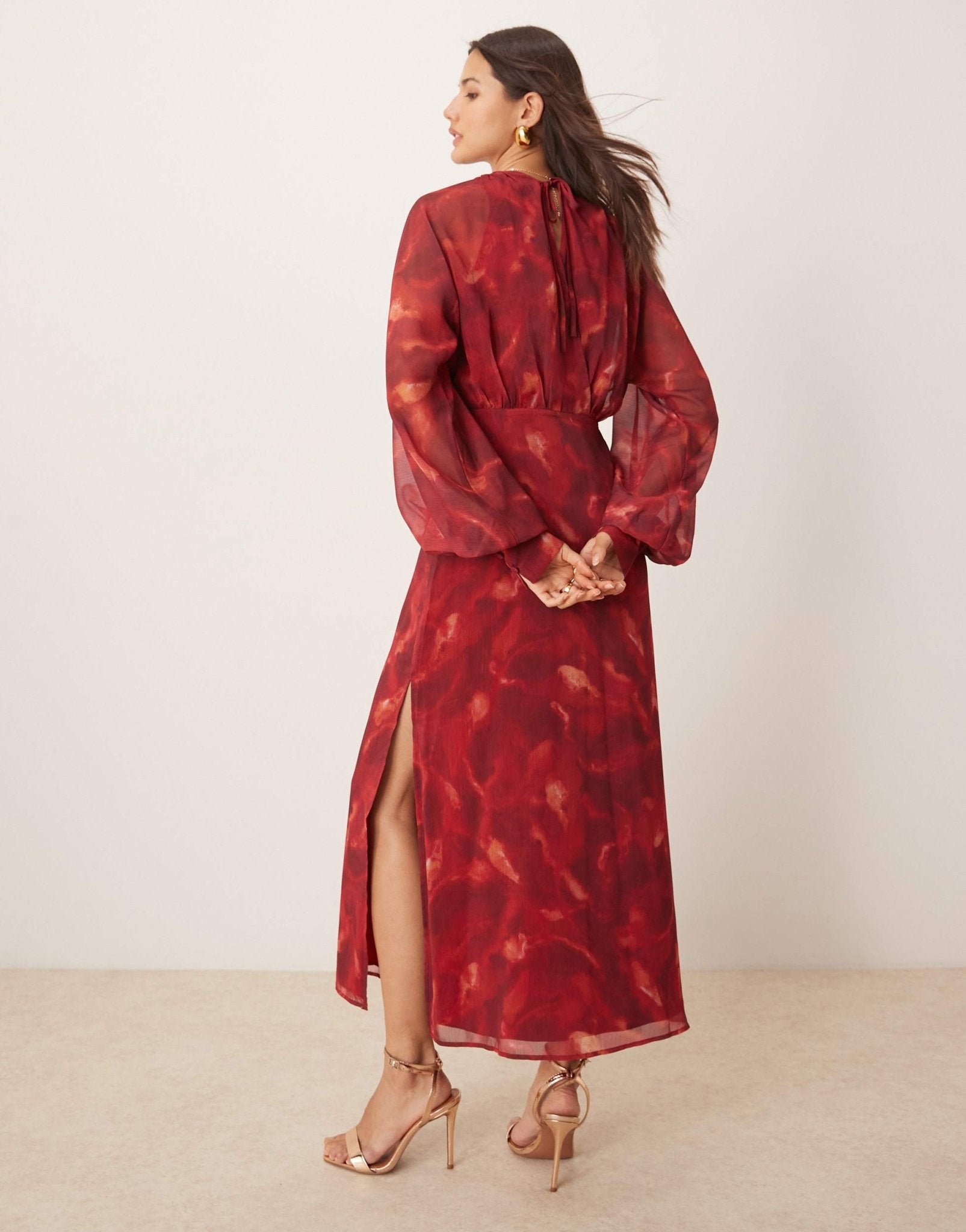 Pretty Lavish balloon sleeve midaxi dress in red print - ASOS Sample Sale EU Store