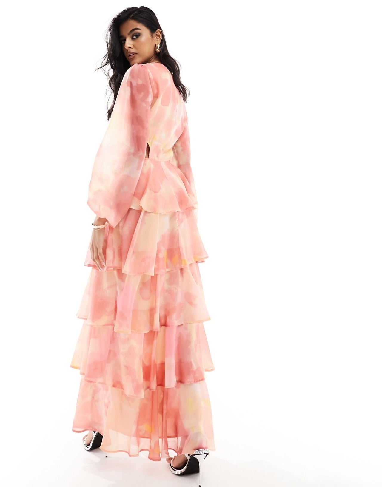 Pretty Lavish balloon sleeve tiered midaxi dress in pink floral - ASOS Sample Sale EU Store