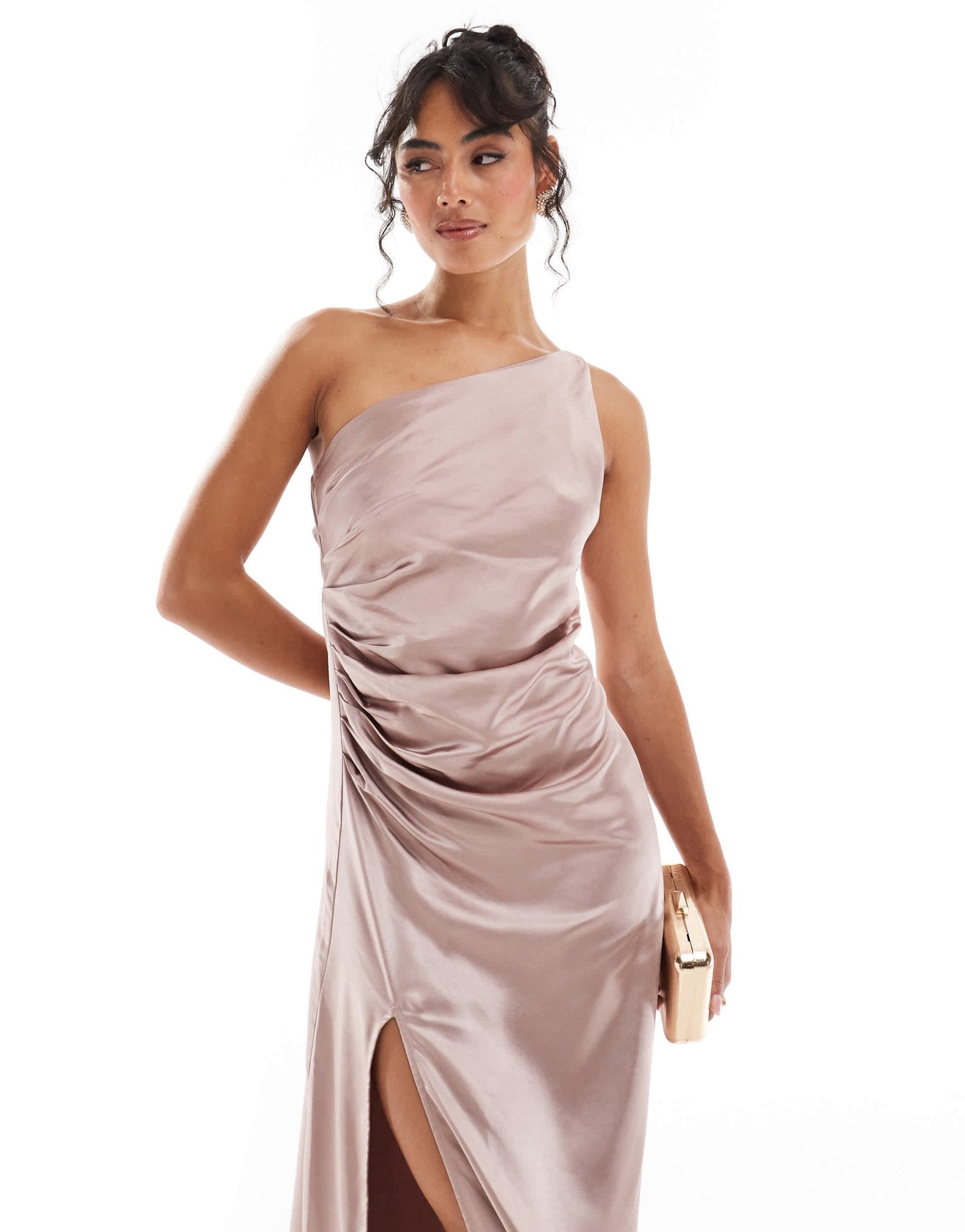 Pretty Lavish Bridesmaid Amelia one shoulder ruched satin maxi dress in amethyst - ASOS Sample Sale EU Store
