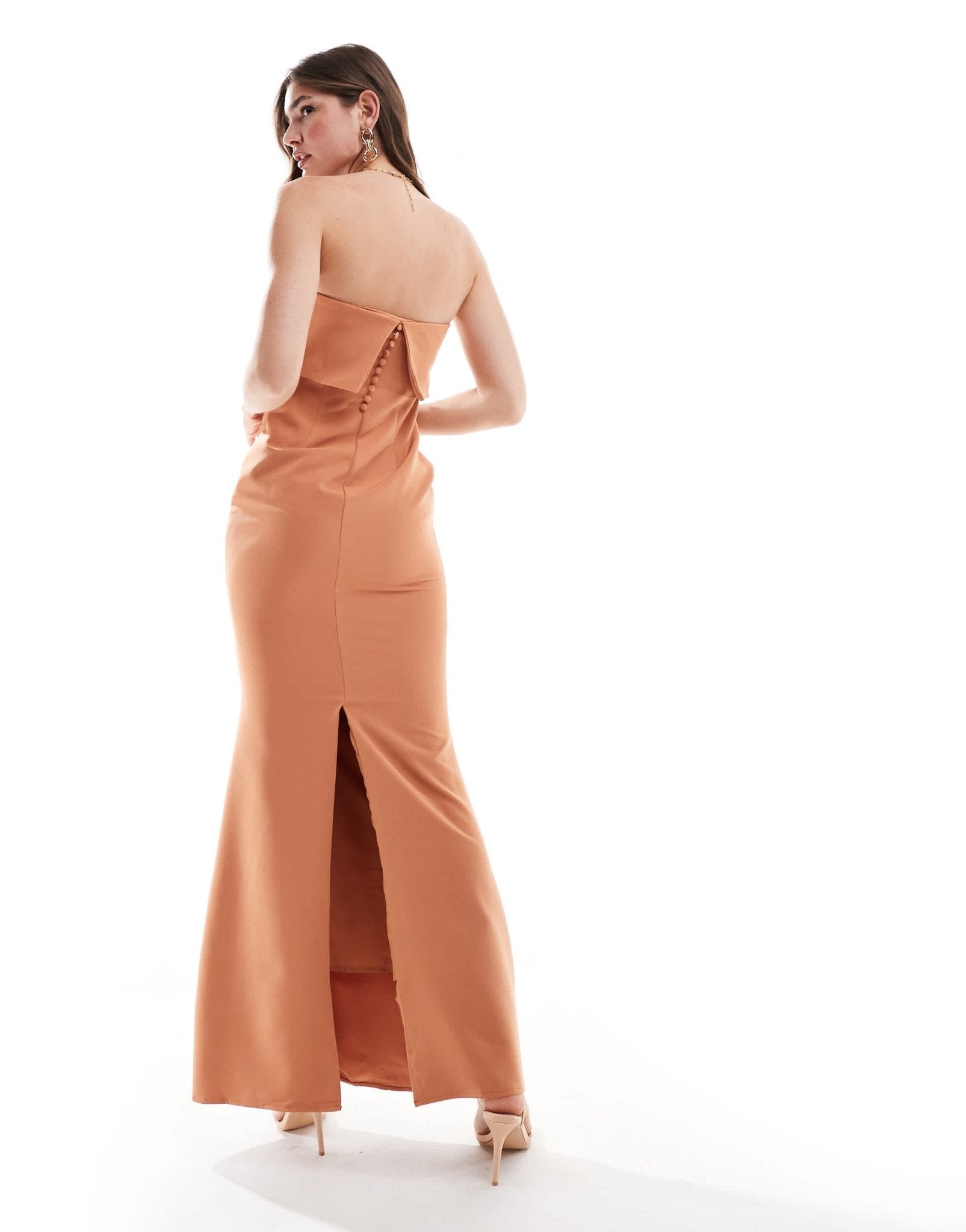 Pretty Lavish Bridesmaid bandeau overlay maxi dress in cinnamon - ASOS Sample Sale EU Store