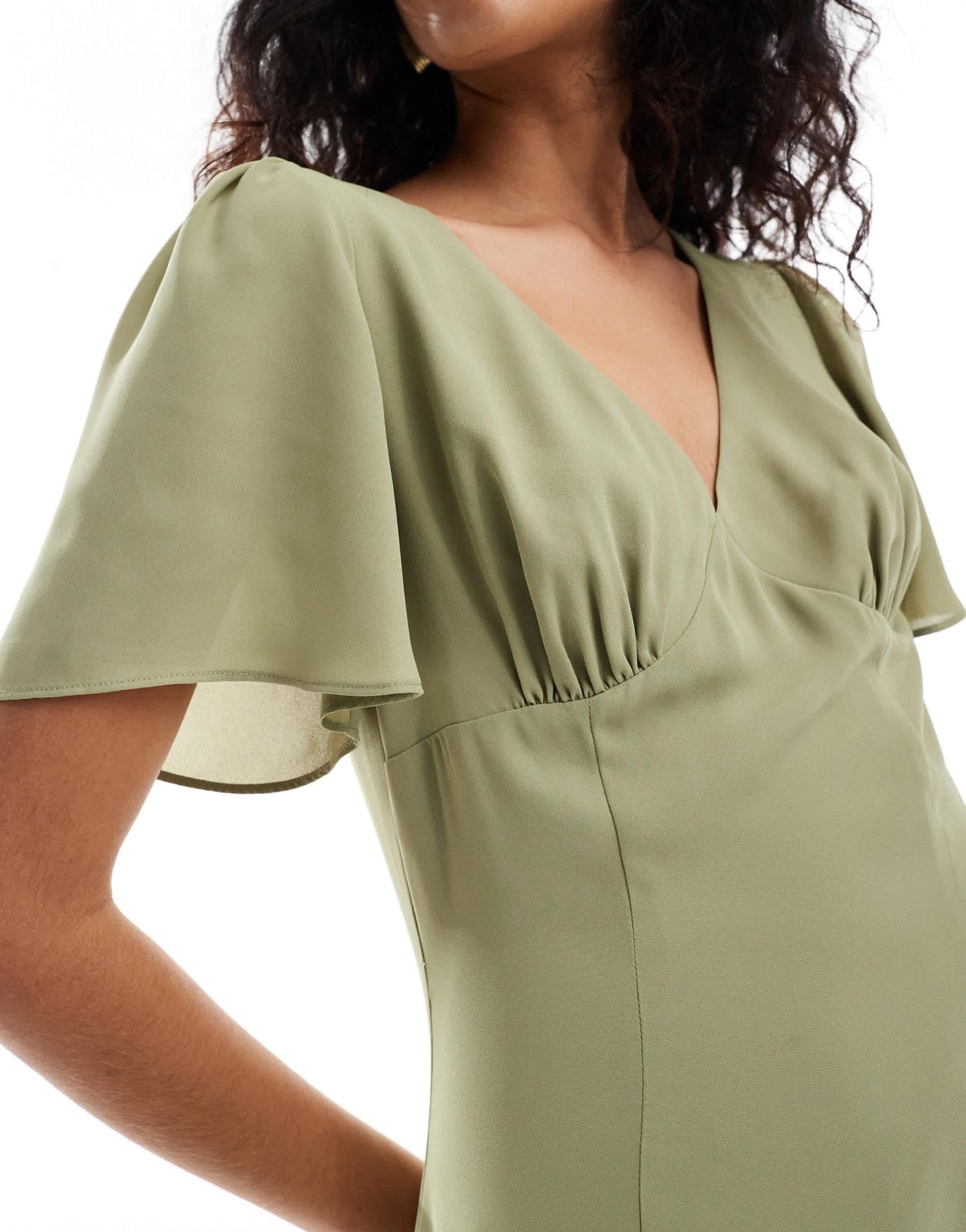 Pretty Lavish Bridesmaid flutter sleeve chiffon maxi dress in olive - ASOS Sample Sale EU Store
