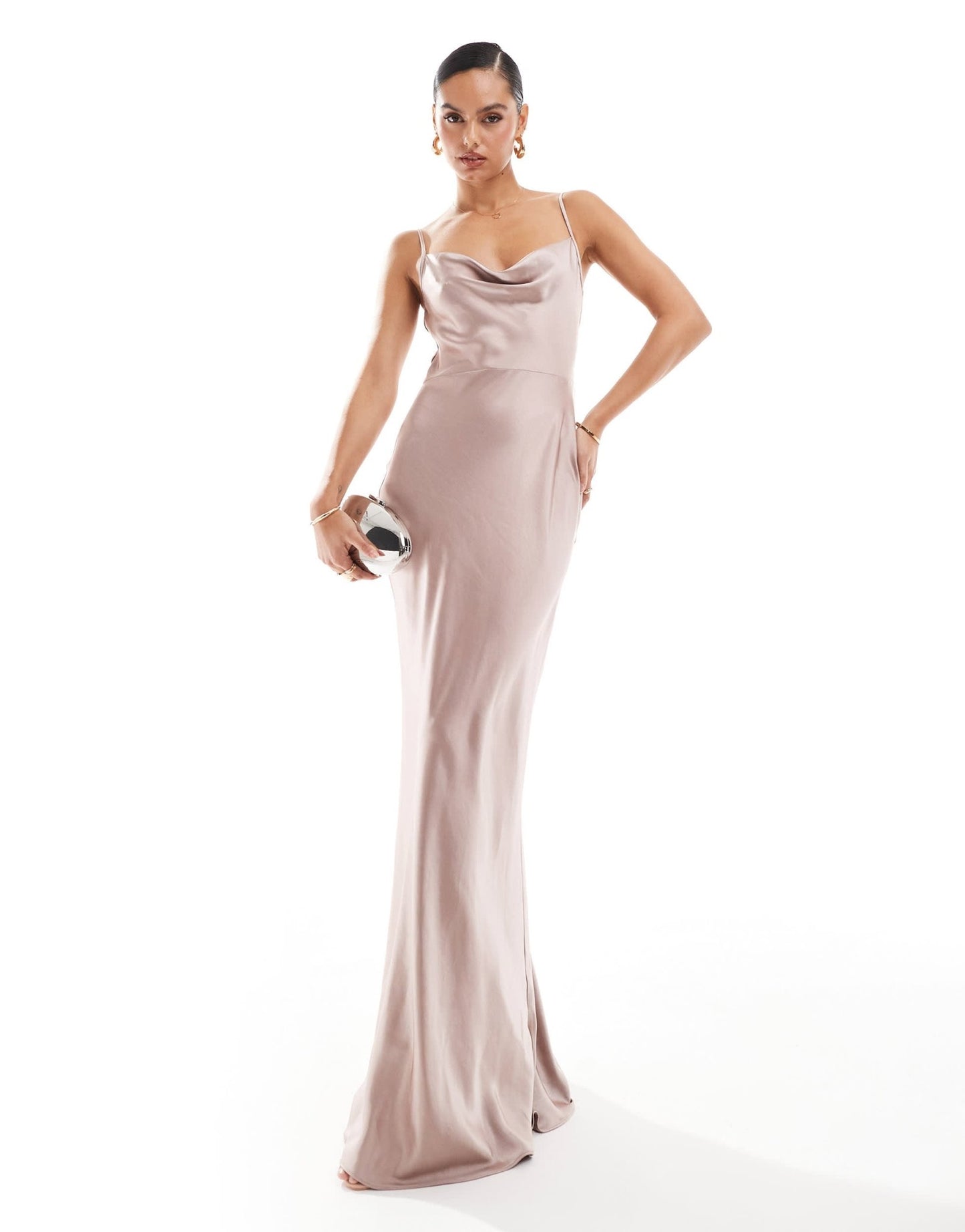 Pretty Lavish Bridesmaid Keisha satin cowl neck maxi dress in amethyst - ASOS Sample Sale EU Store