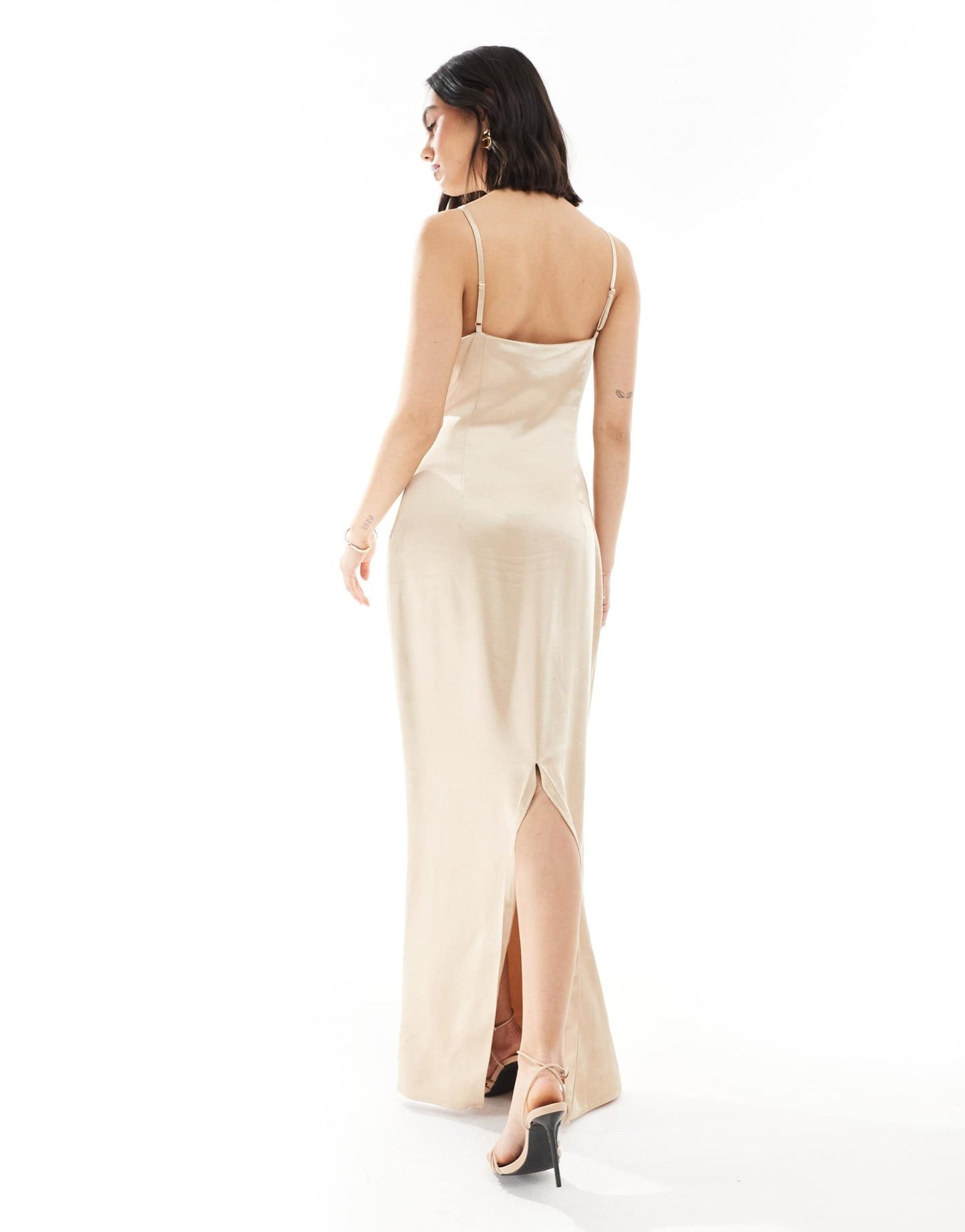 Pretty Lavish Bridesmaid satin boat neck maxi dress in matte gold - ASOS Sample Sale EU Store