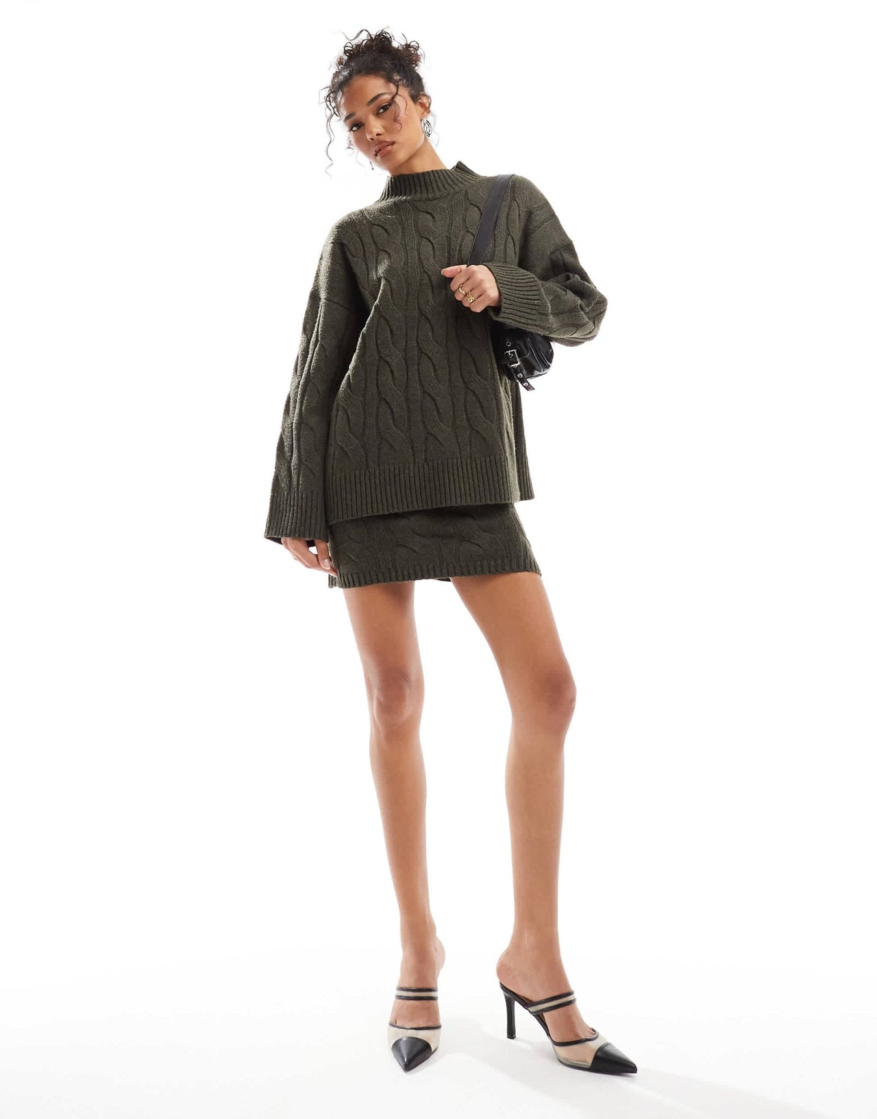 Pretty Lavish cable knit roll neck jumper co - ord in olive - ASOS Sample Sale EU Store