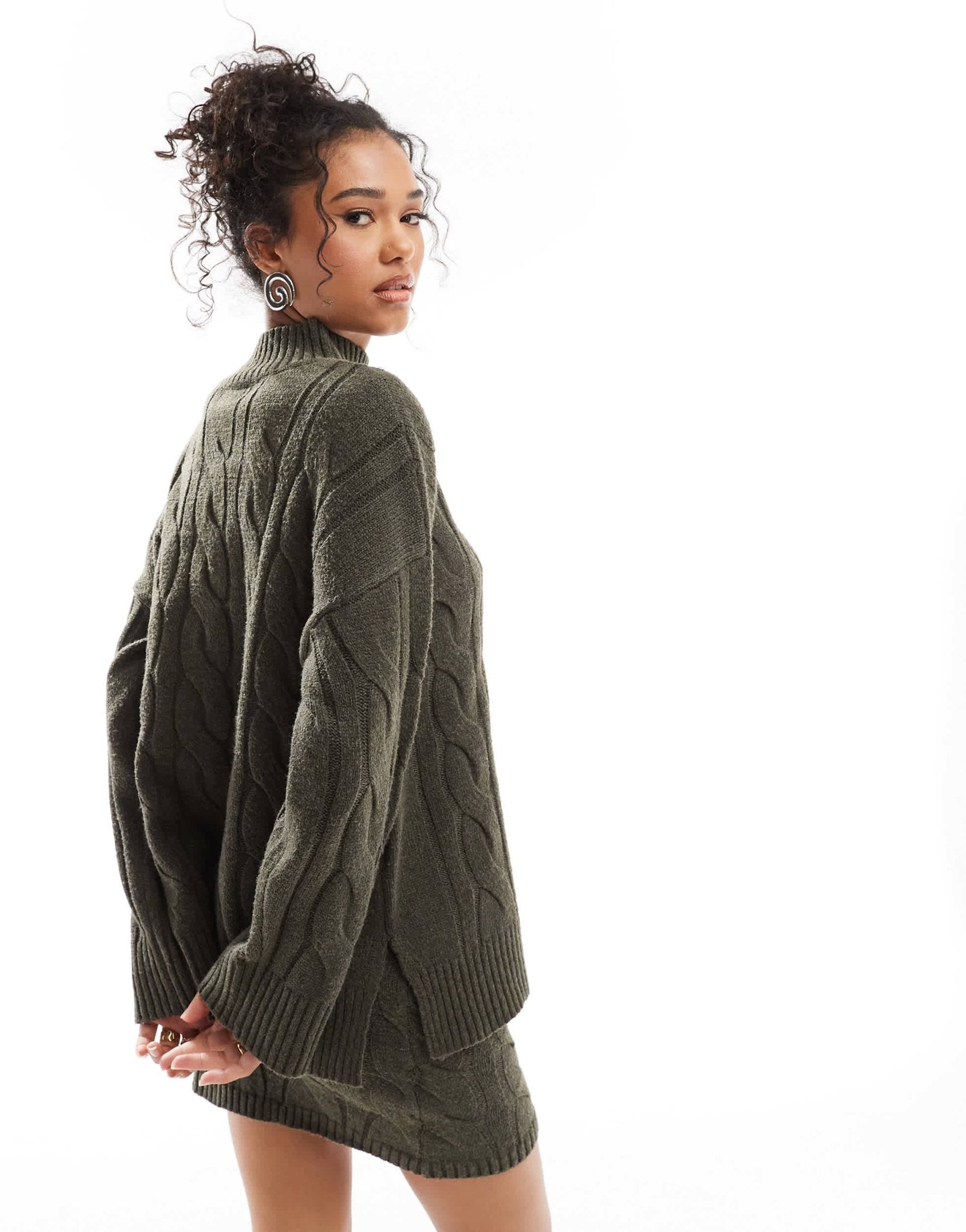 Pretty Lavish cable knit roll neck jumper co - ord in olive - ASOS Sample Sale EU Store