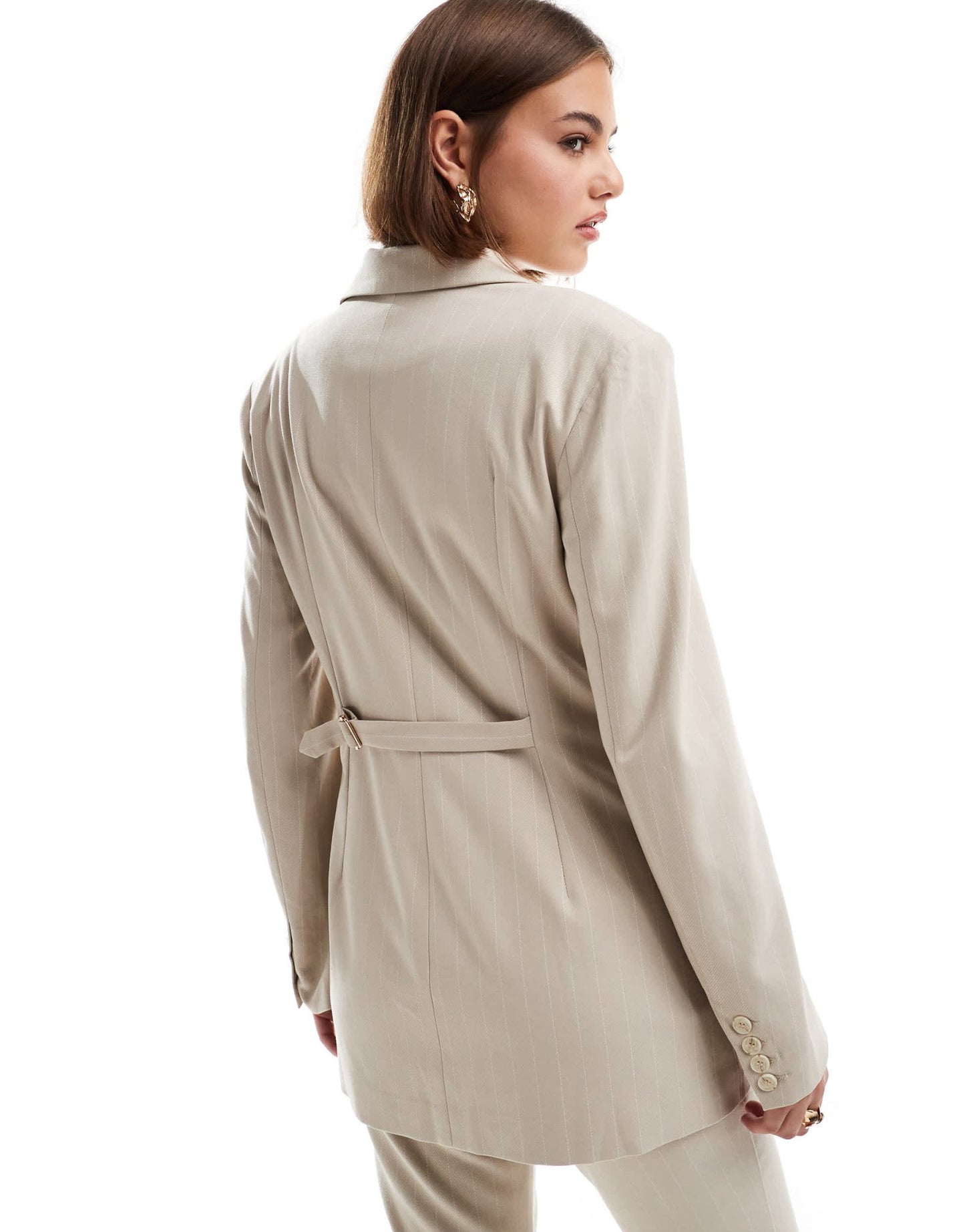 Pretty Lavish cinched waist blazer co - ord in beige pinstripe - ASOS Sample Sale EU Store