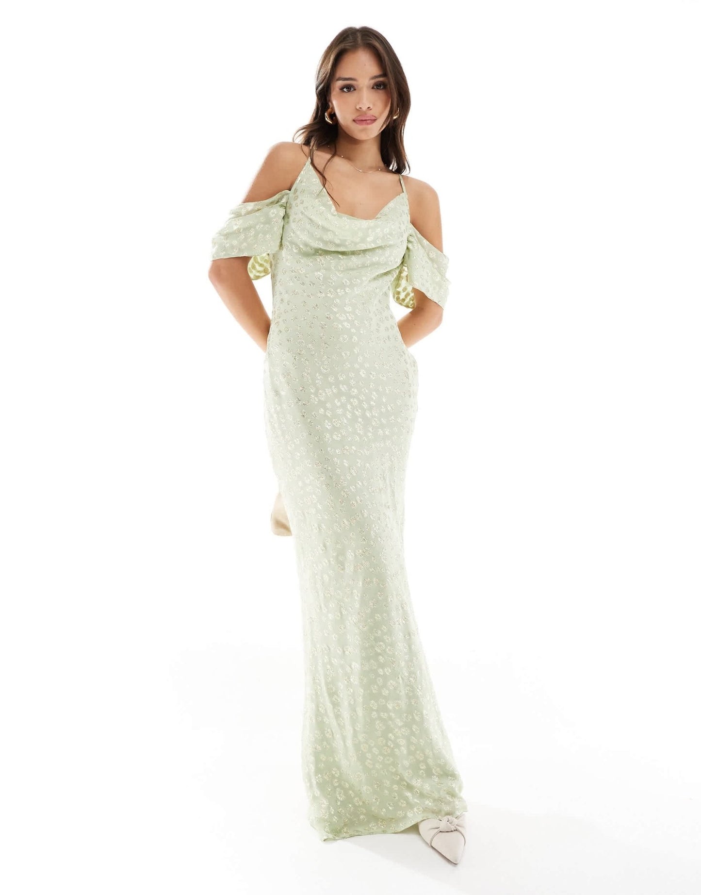 Pretty Lavish cold shoulder metallic maxi dress in green and gold - ASOS Sample Sale EU Store