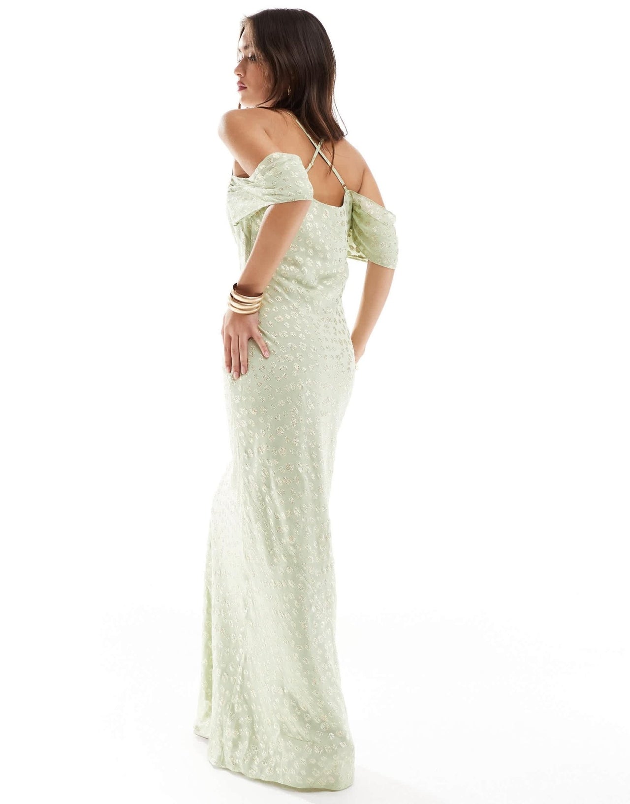 Pretty Lavish cold shoulder metallic maxi dress in green and gold - ASOS Sample Sale EU Store