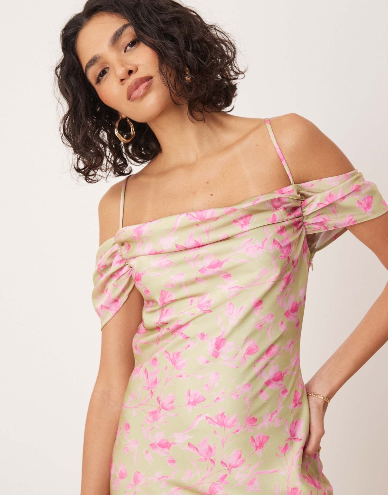 Pretty Lavish cowl neck slip maxi dress in olive and fuchsia floral - ASOS Sample Sale EU Store