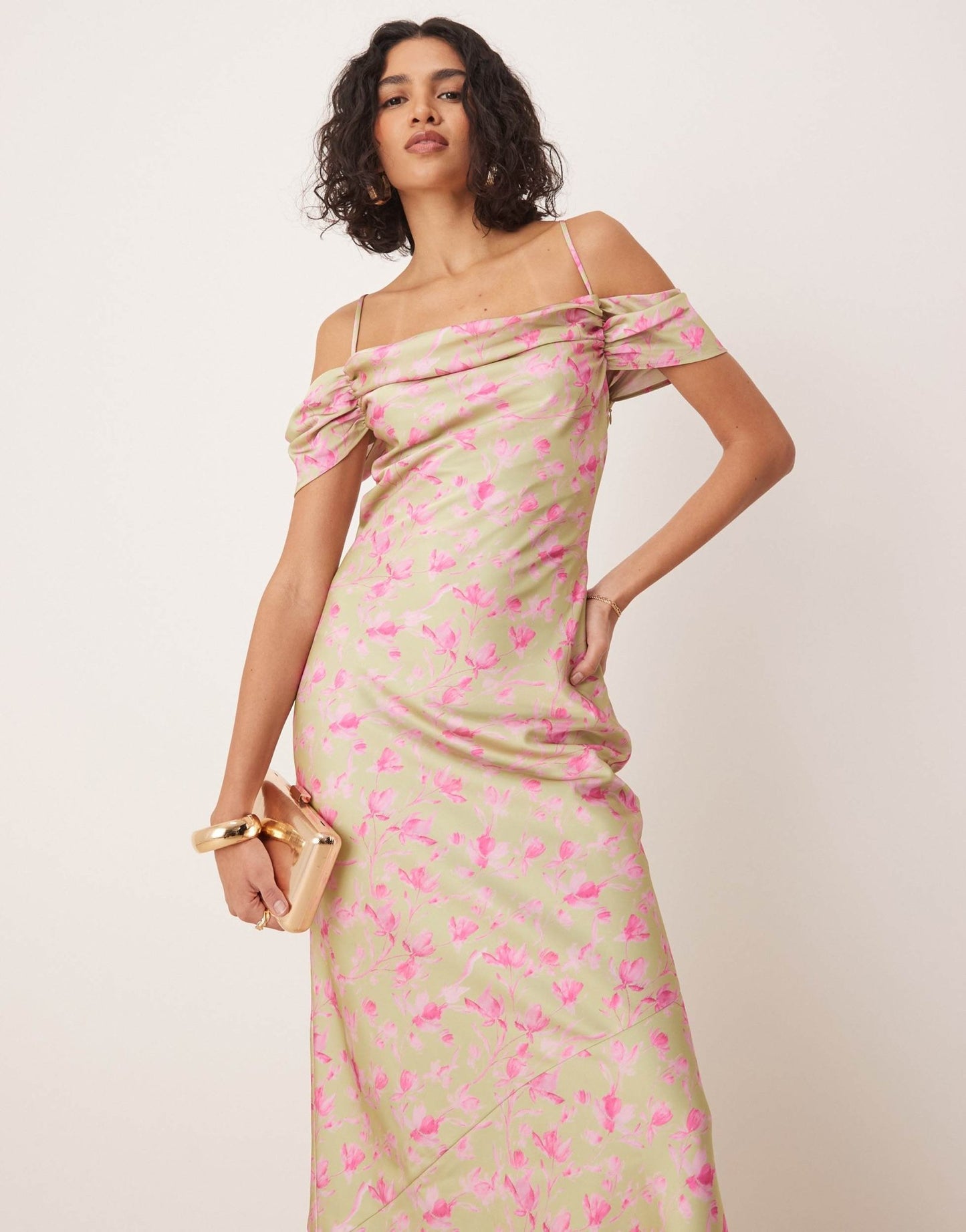 Pretty Lavish cowl neck slip maxi dress in olive and fuchsia floral - ASOS Sample Sale EU Store