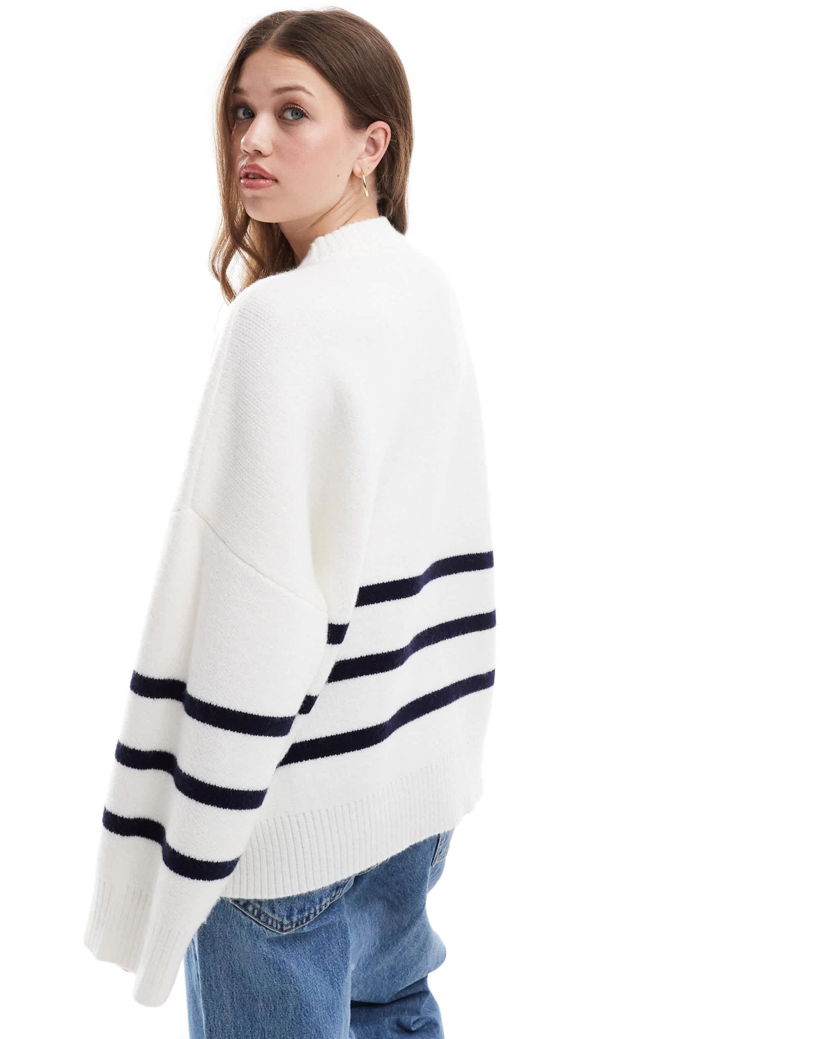 Pretty Lavish crew neck stripe knit jumper in white - ASOS Sample Sale EU Store