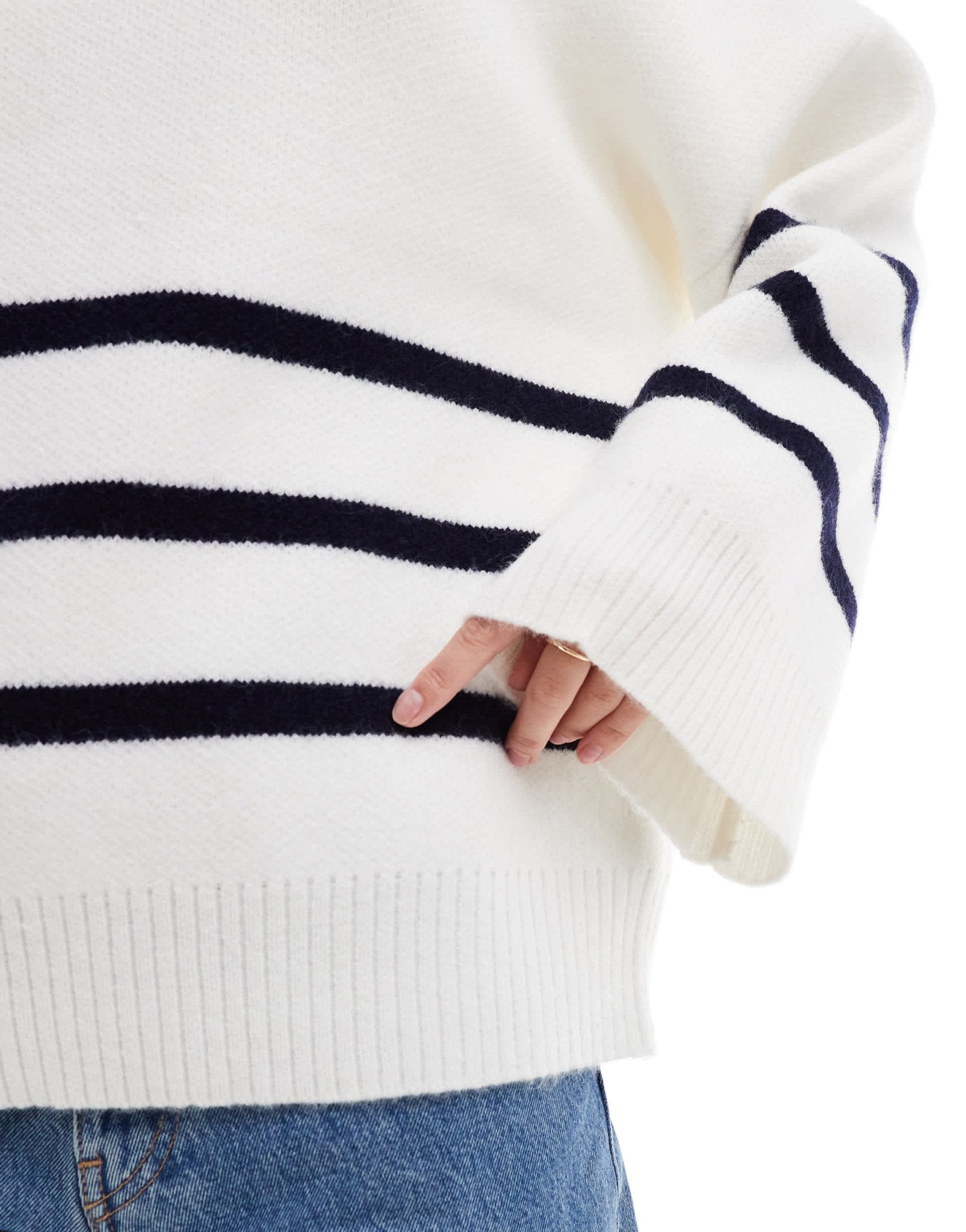 Pretty Lavish crew neck stripe knit jumper in white - ASOS Sample Sale EU Store