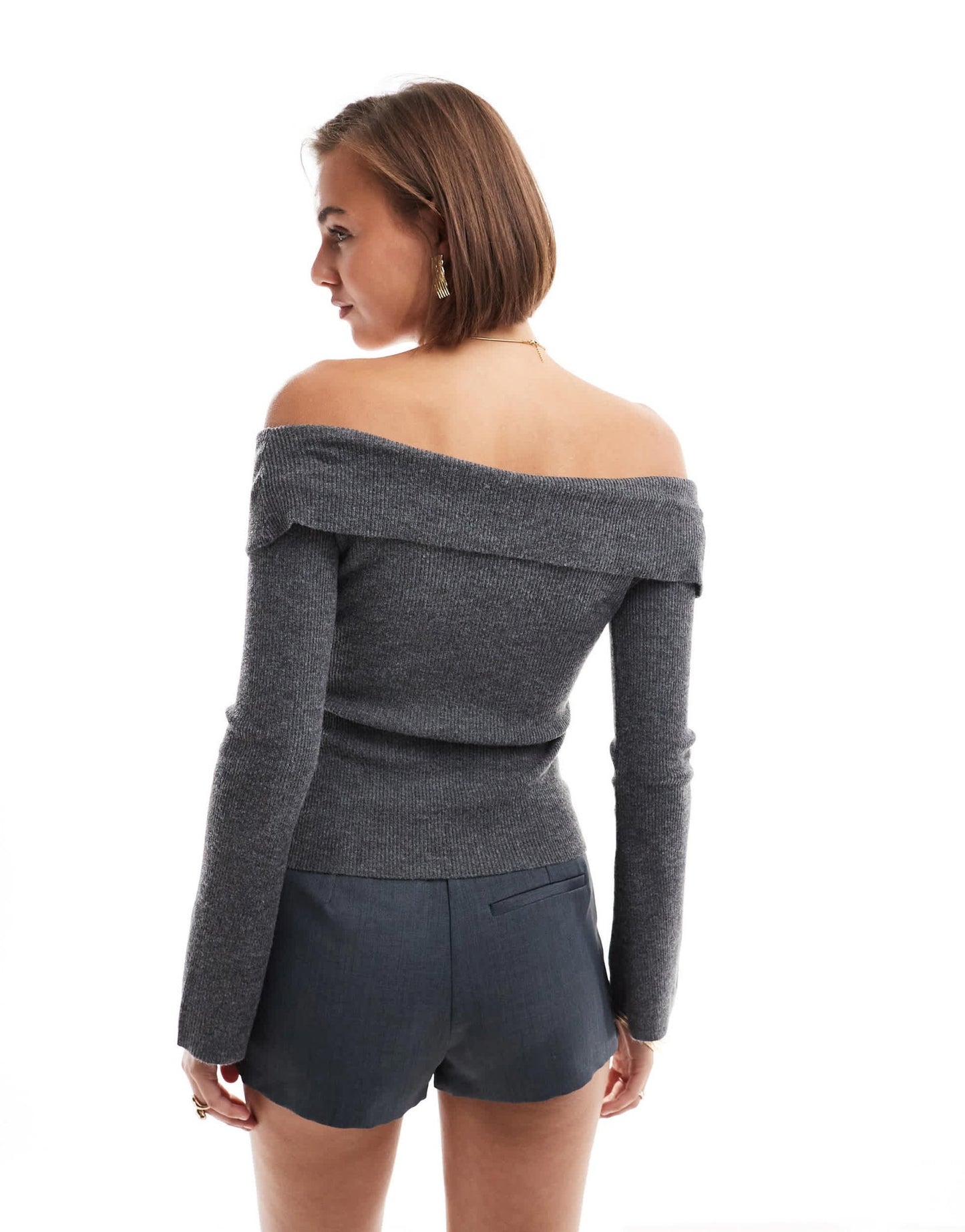 Pretty Lavish cross over knit top in dark grey - ASOS Sample Sale EU Store