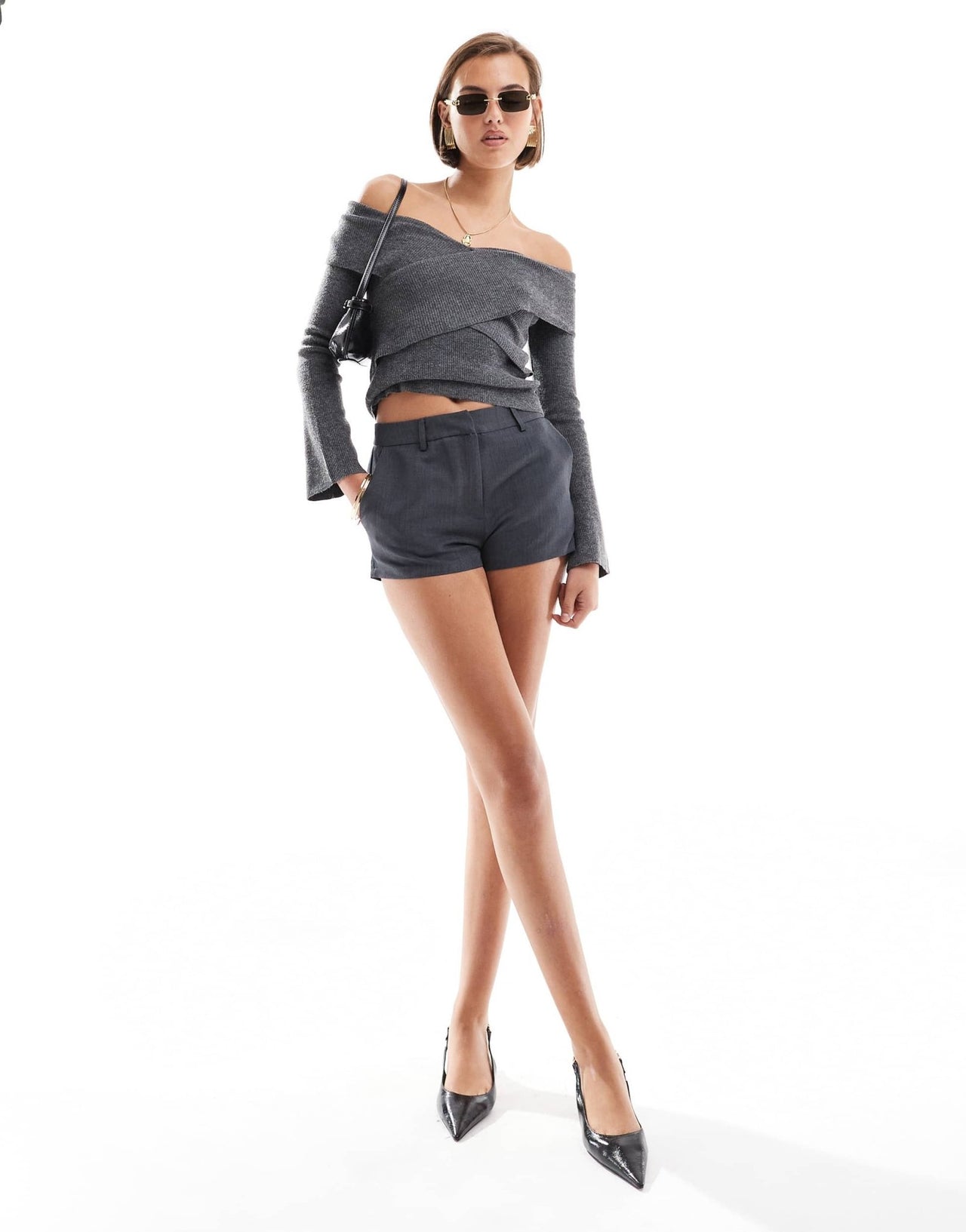Pretty Lavish cross over knit top in dark grey - ASOS Sample Sale EU Store