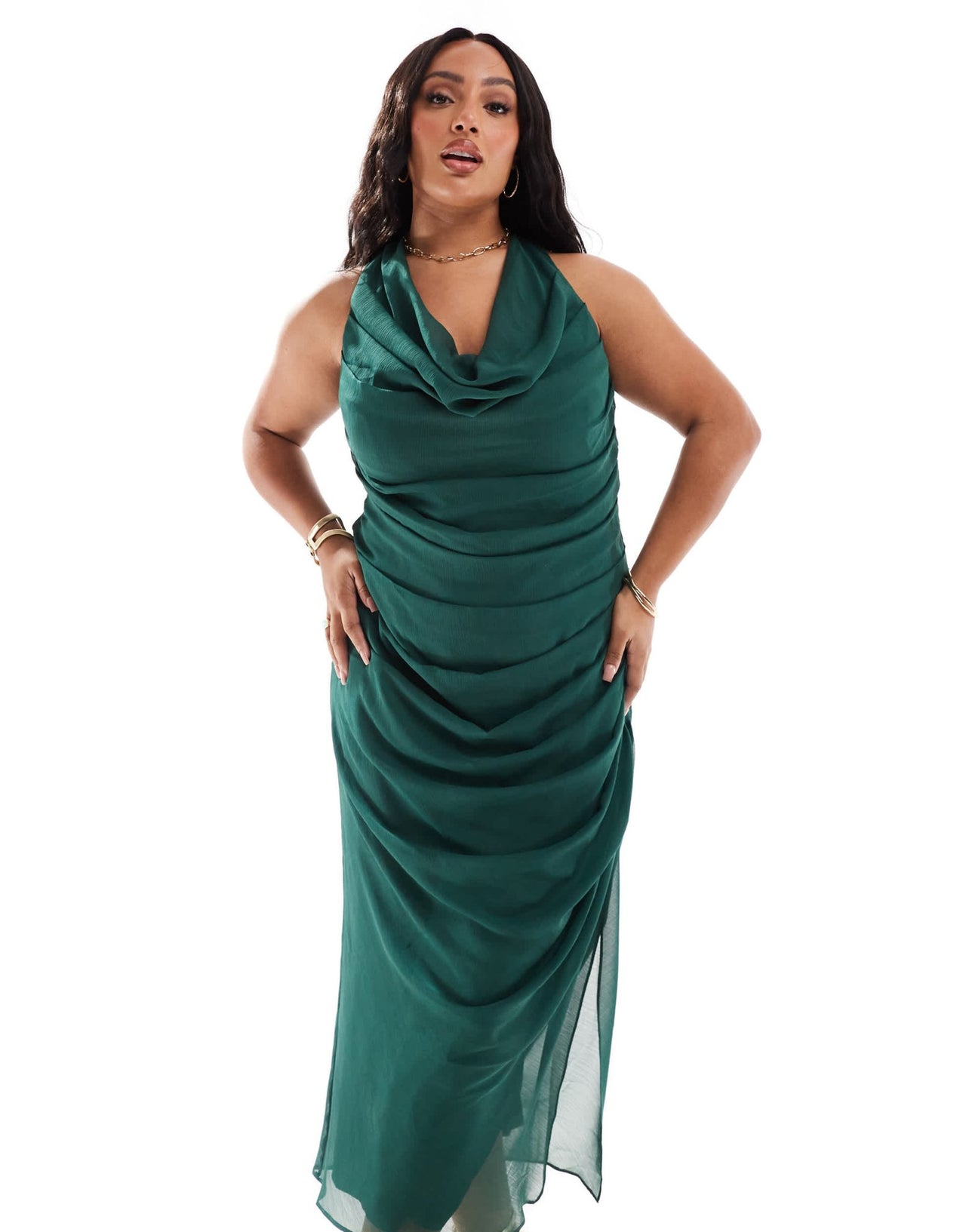 Pretty Lavish Curve extreme cowl midaxi dress in emerald green - ASOS Sample Sale EU Store