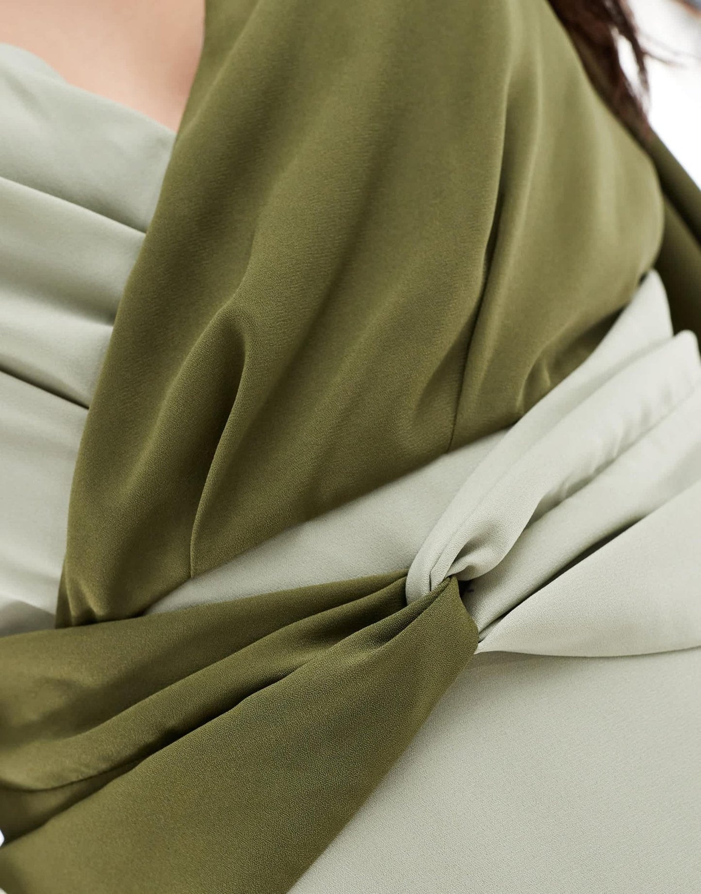 Pretty Lavish Curve knot front contrast midi dress in olive and sage - ASOS Sample Sale EU Store