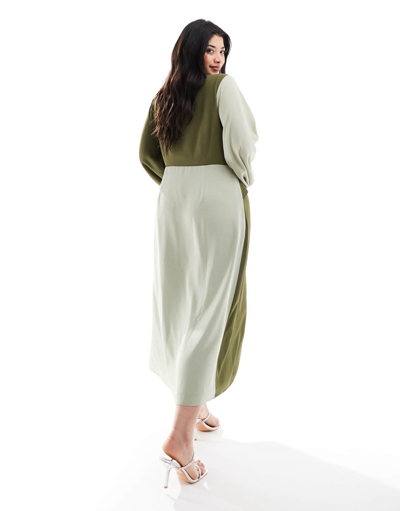 Pretty Lavish Curve knot front contrast midi dress in olive and sage - ASOS Sample Sale EU Store