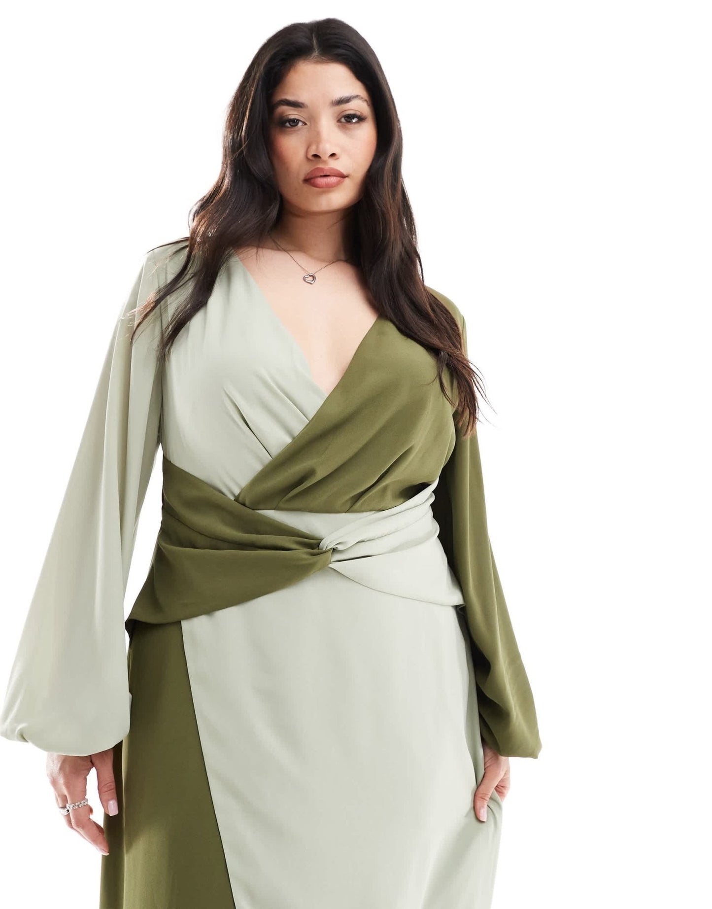 Pretty Lavish Curve knot front contrast midi dress in olive and sage - ASOS Sample Sale EU Store