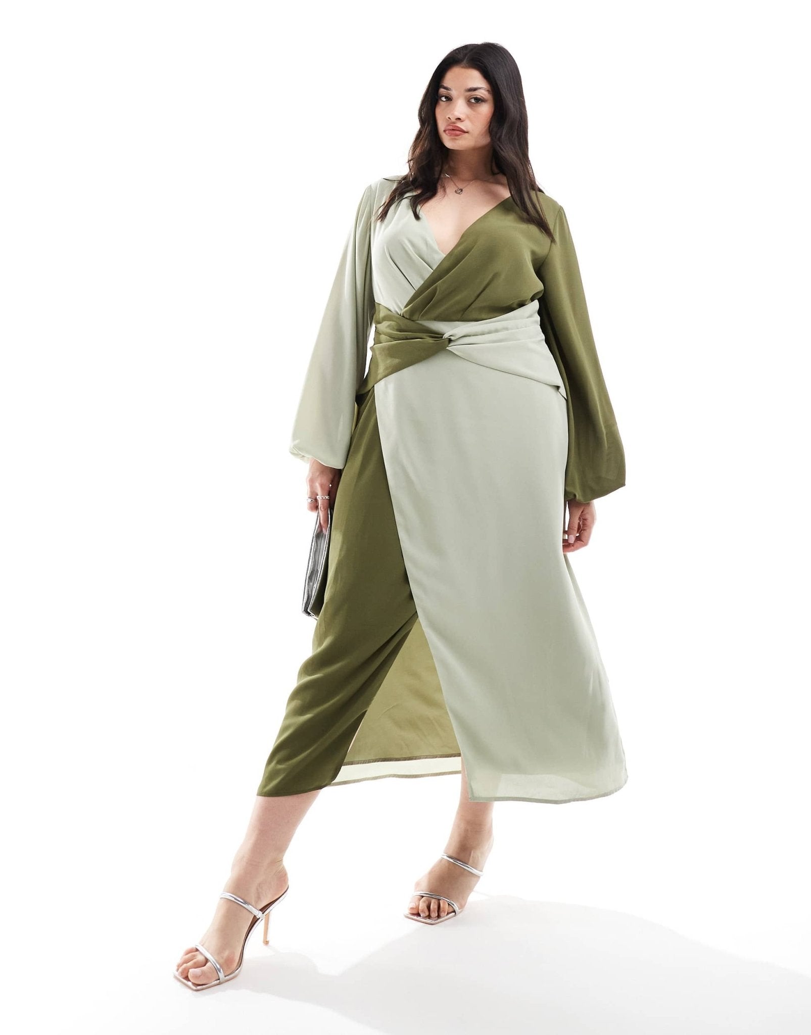 Pretty Lavish Curve knot front contrast midi dress in olive and sage - ASOS Sample Sale EU Store