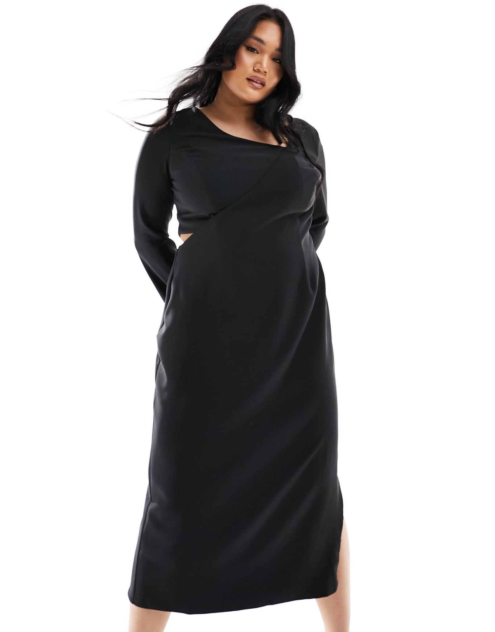 Pretty Lavish Curve long sleeve midaxi dress in black - ASOS Sample Sale EU Store