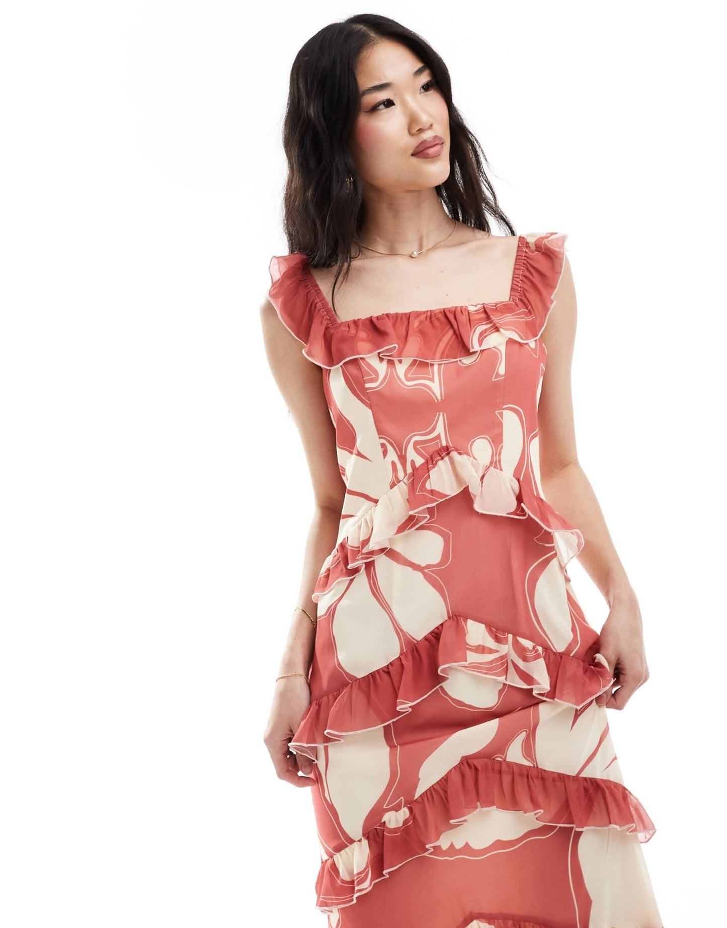 Pretty Lavish exclusive to ASOS Cecile ruffle maxi dress in terracotta floral - ASOS Sample Sale EU Store
