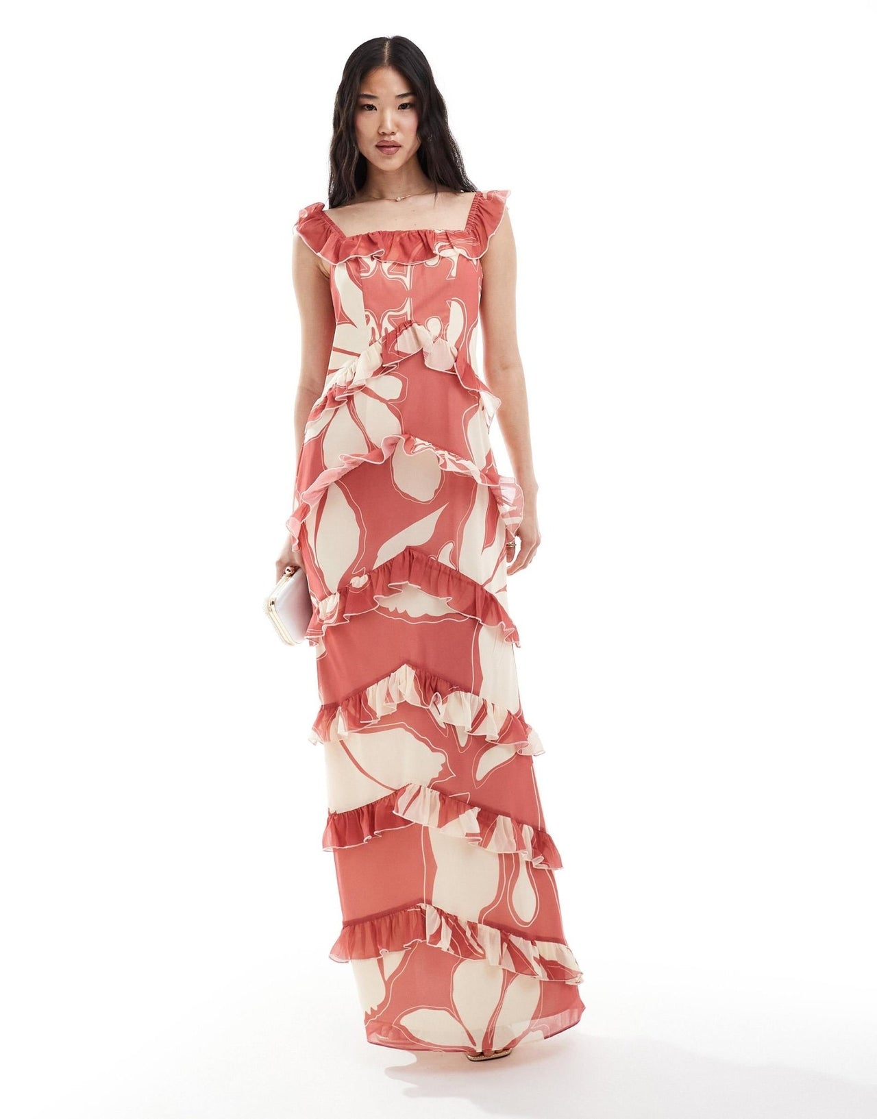 Pretty Lavish exclusive to ASOS Cecile ruffle maxi dress in terracotta floral - ASOS Sample Sale EU Store