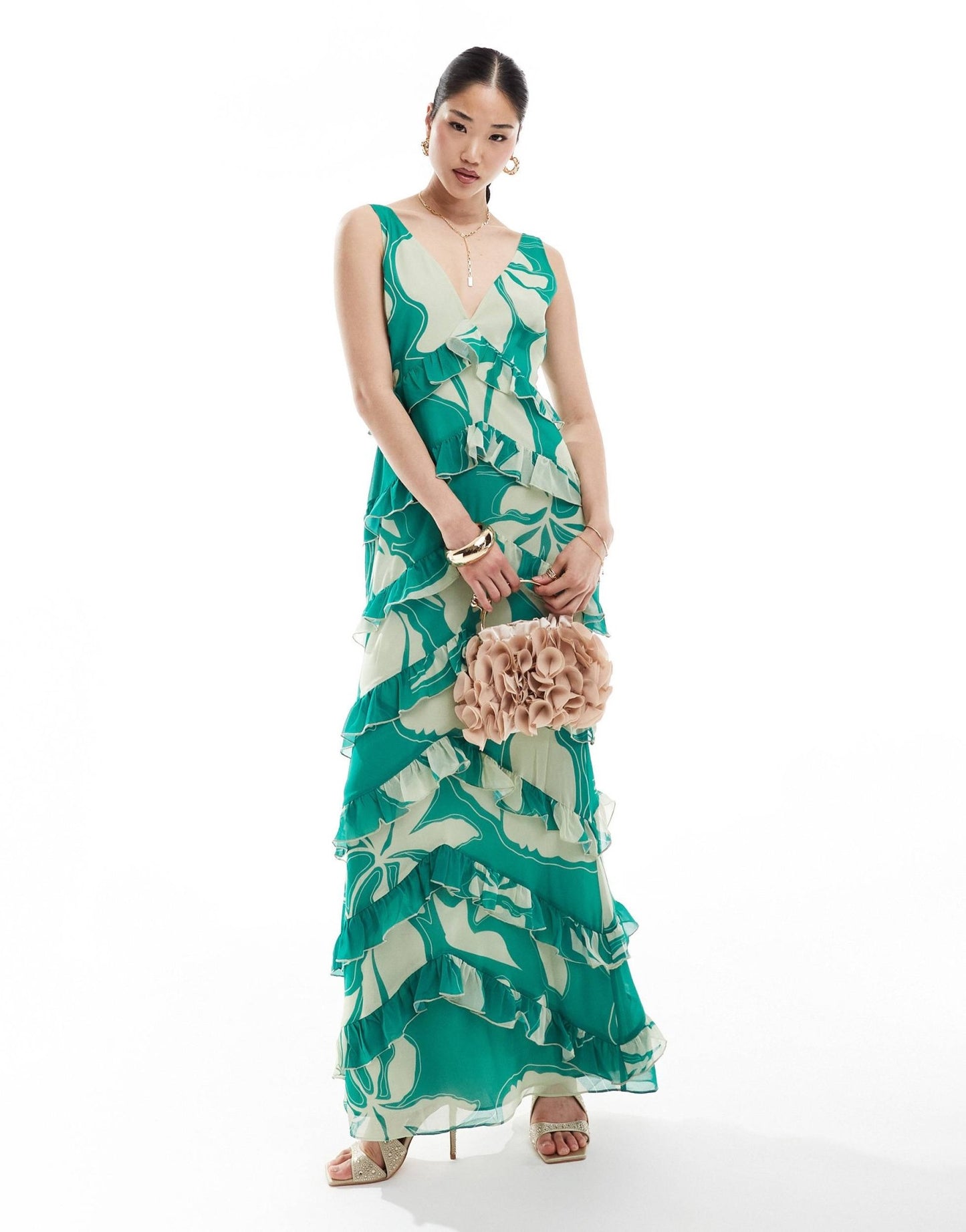 Pretty Lavish exclusive to ASOS Piper ruffle maxi dress in bright jade green floral - ASOS Sample Sale EU Store