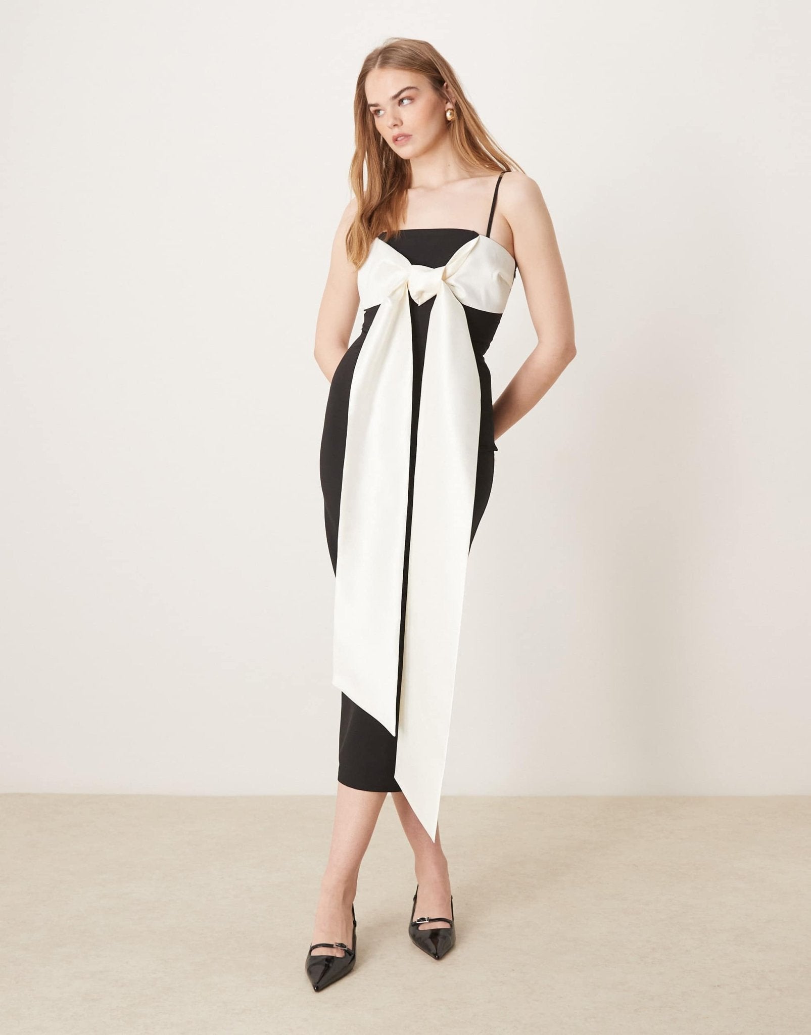 Pretty Lavish extreme contrast bow midaxi dress in black and cream - ASOS Sample Sale EU Store