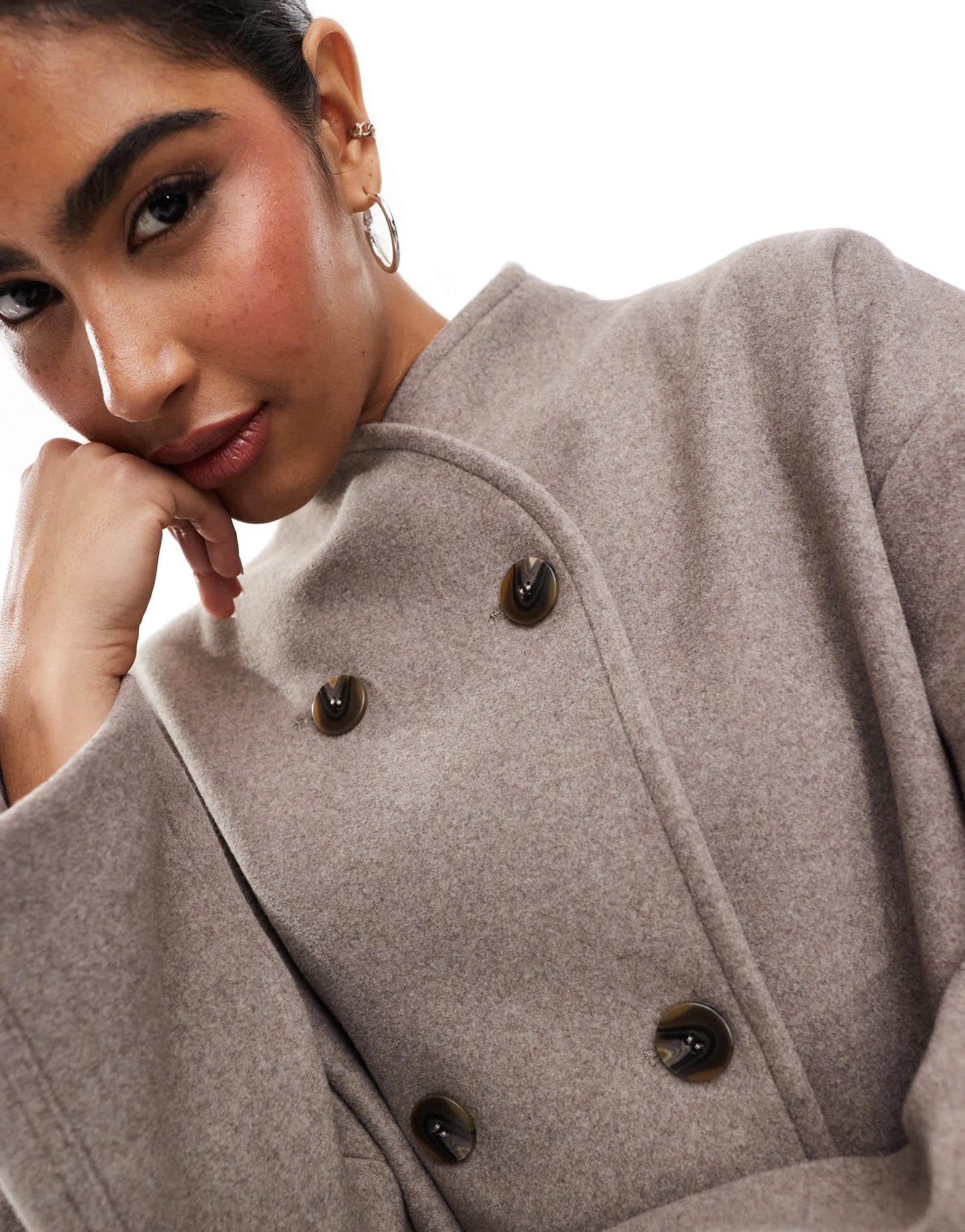Pretty Lavish felted button Jacket in taupe - ASOS Sample Sale EU Store