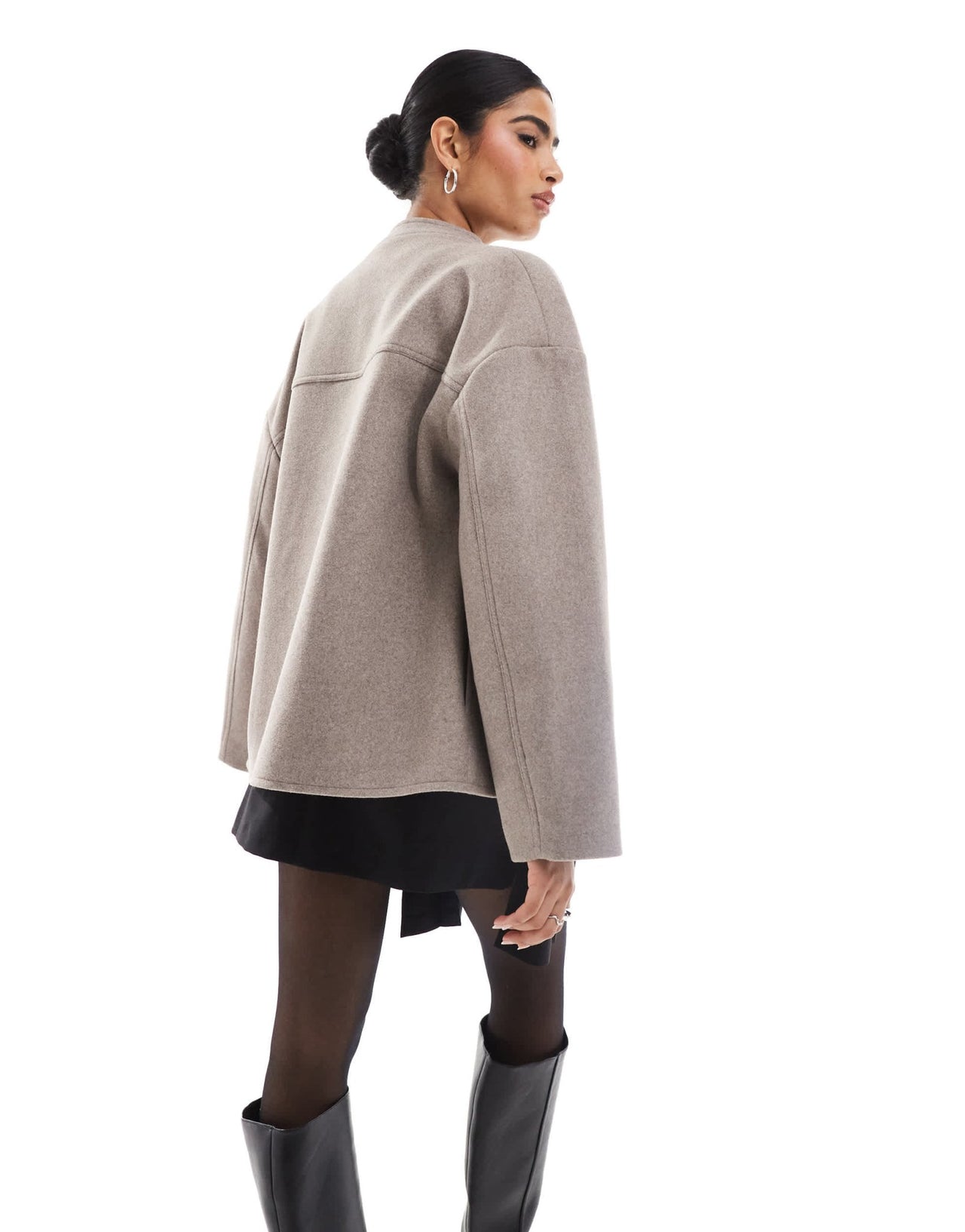 Pretty Lavish felted button Jacket in taupe - ASOS Sample Sale EU Store