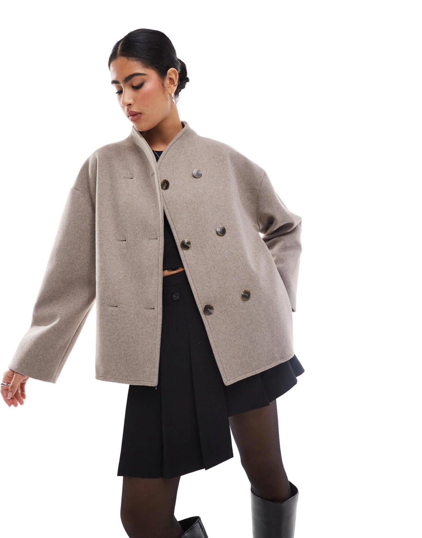 Pretty Lavish felted button Jacket in taupe - ASOS Sample Sale EU Store