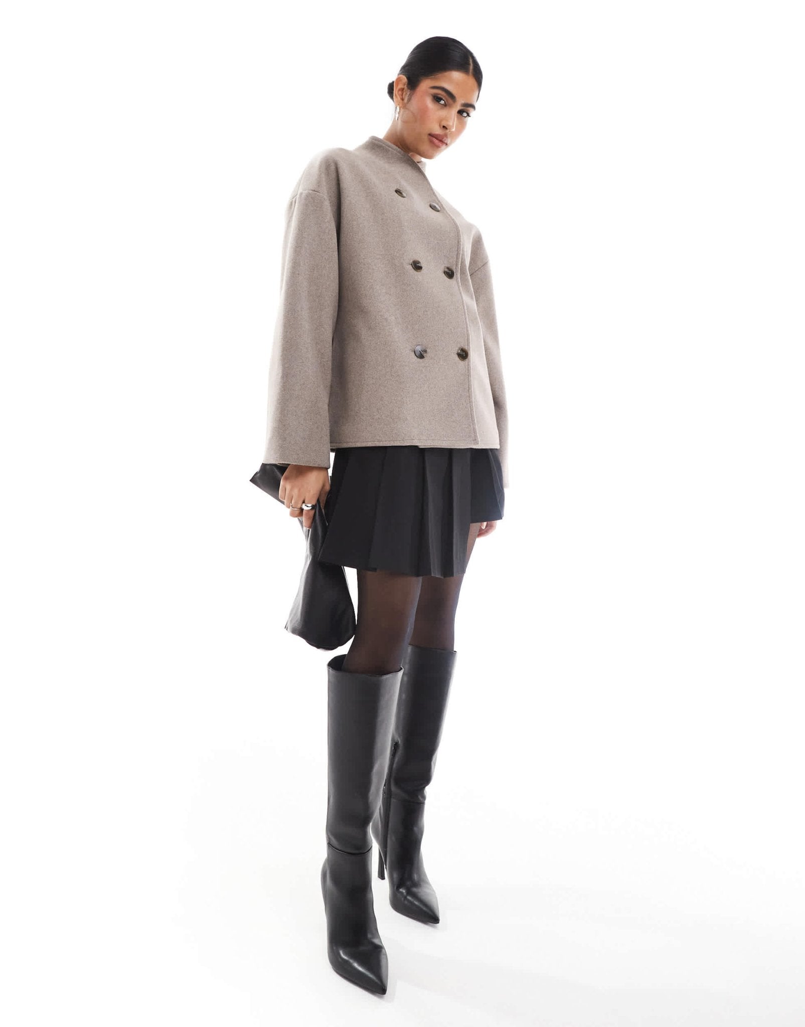 Pretty Lavish felted button Jacket in taupe - ASOS Sample Sale EU Store