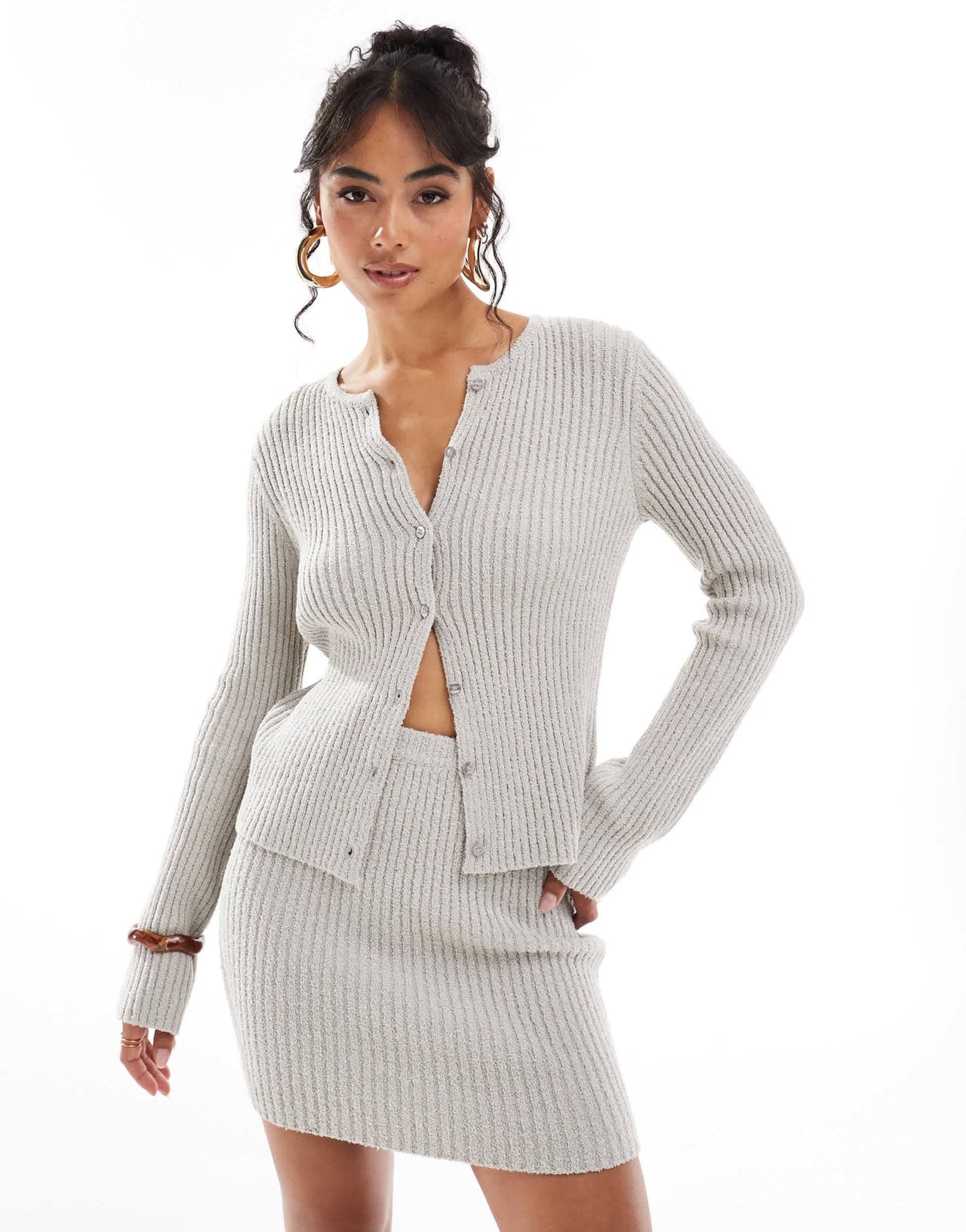 Pretty Lavish fine tape knit cardigan co - ord in taupe - ASOS Sample Sale EU Store