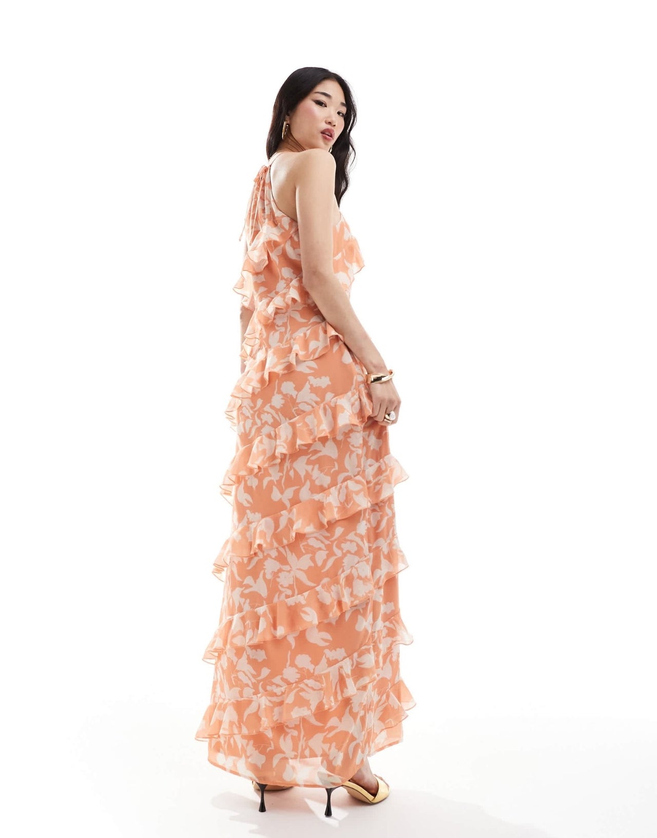 Pretty Lavish halterneck ruffle maxi dress in terracotta floral - ASOS Sample Sale EU Store