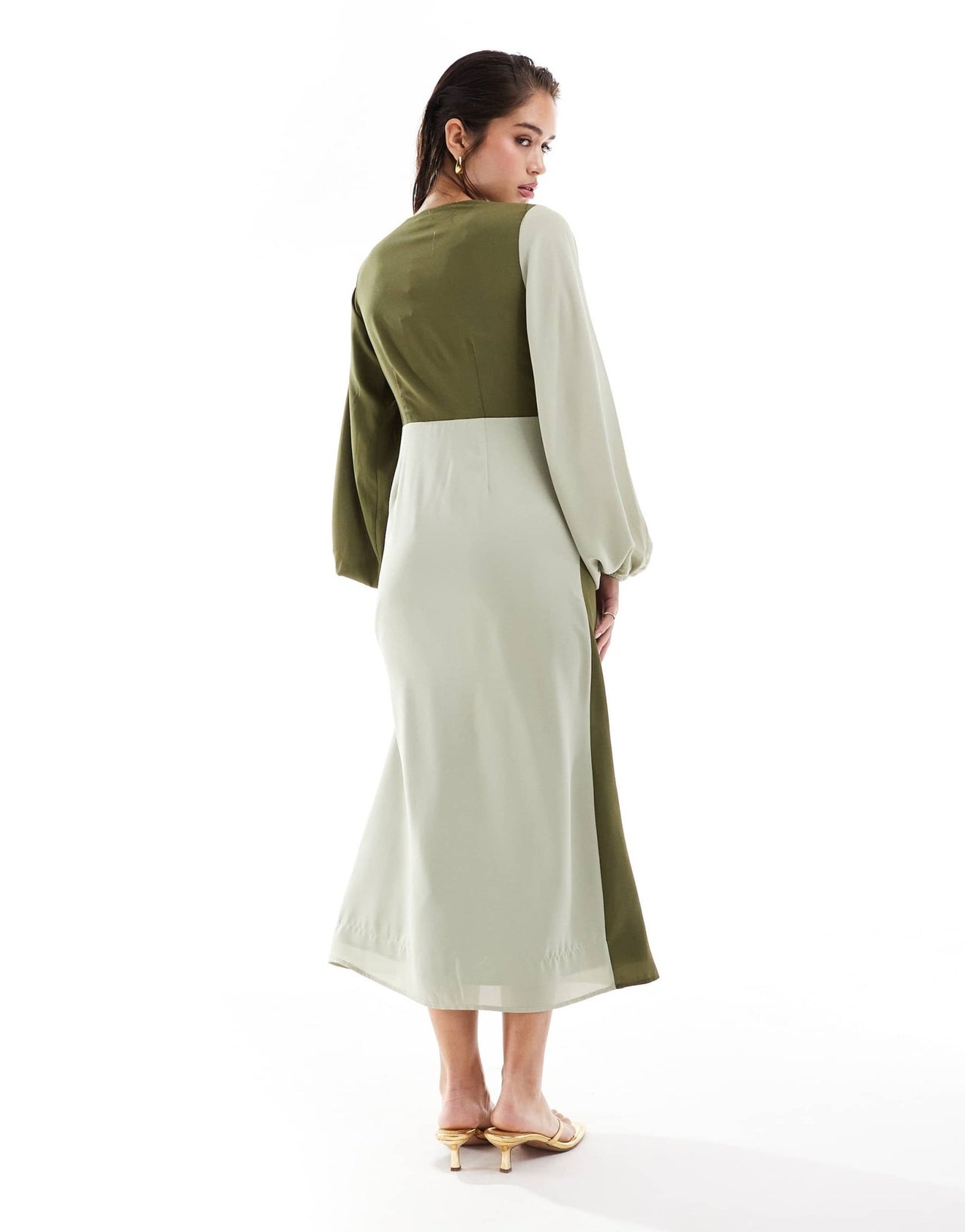 Pretty Lavish knot front contrast midi dress in olive and sage - ASOS Sample Sale EU Store