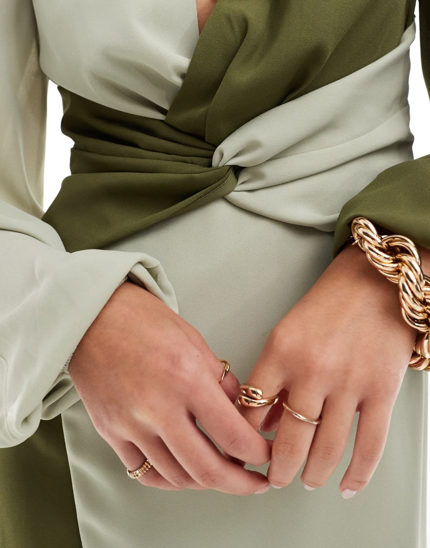 Pretty Lavish knot front contrast midi dress in olive and sage - ASOS Sample Sale EU Store