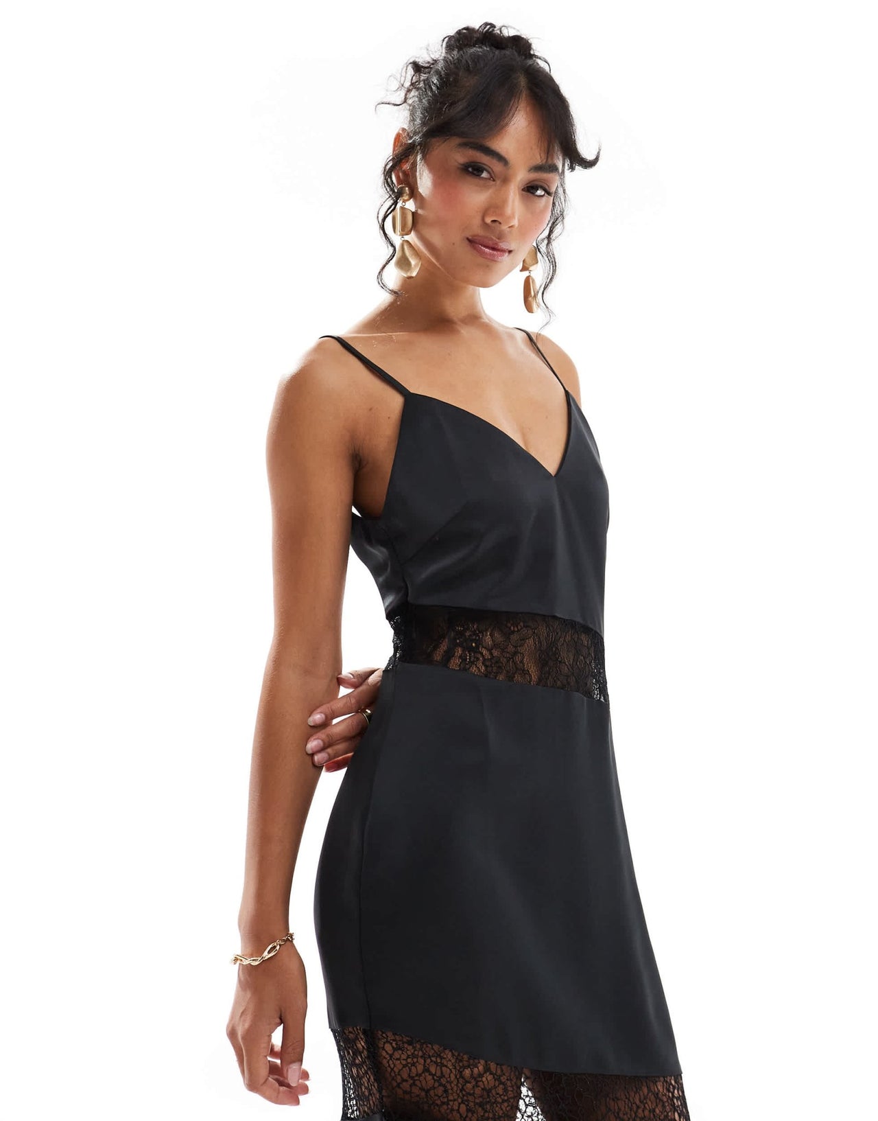 Pretty Lavish lace inserted slip maxi dress in black - ASOS Sample Sale EU Store